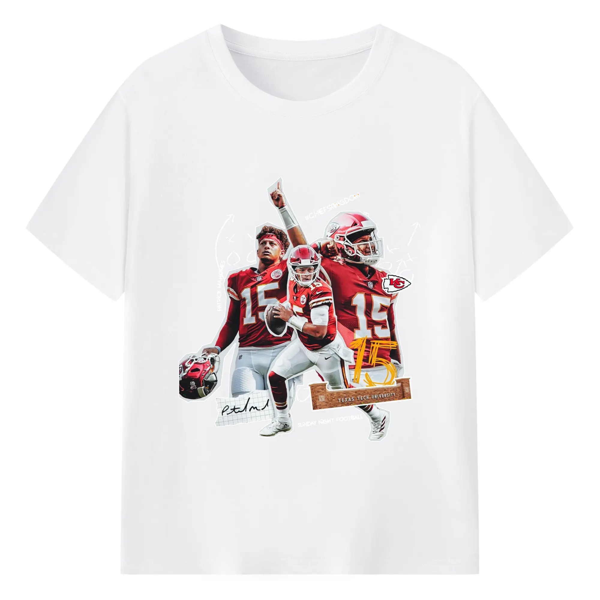 Patrick Mahomes #15 NFL Legend DIY Shirt - 180g Cotton T-Shirt With Front Heat Transfer Print – Soft, Lightweight, Fitted Design – Comfortable Casual Wear For Sports & Everyday Use