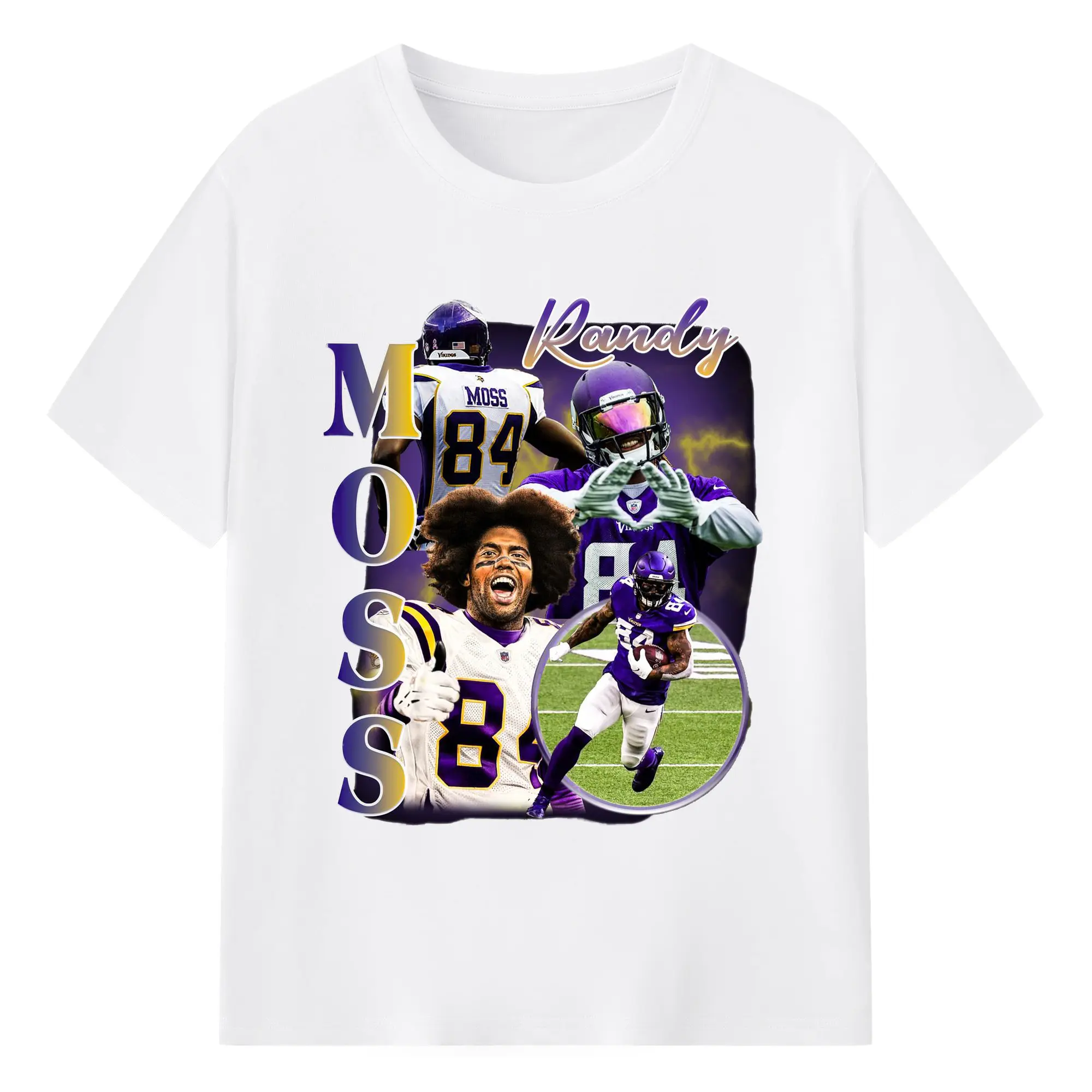 Randy Moss Minnesota Vikings #84 NFL Legend DIY Shirt - 180g Cotton T-Shirt With Front Heat Transfer Print – Soft, Lightweight, Fitted Design – Comfortable Casual Wear For Sports & Everyday Use