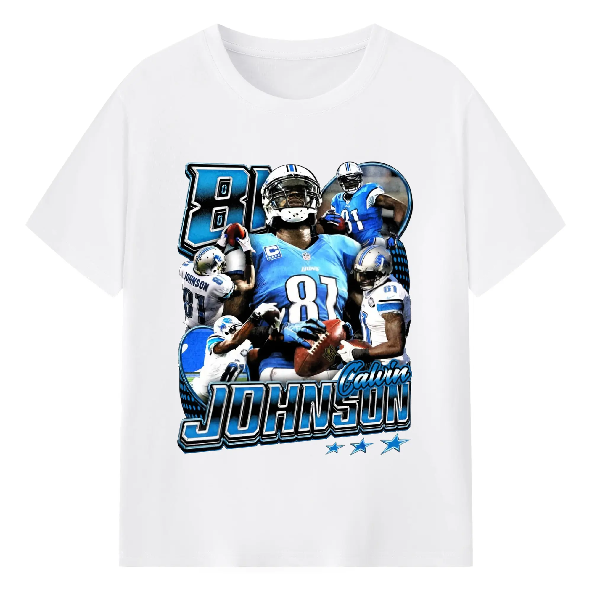 Calvin Johnson Detroit Lions NFL Star DIY Shirt - 180g Cotton T-Shirt With Front Heat Transfer Print – Soft, Lightweight, Fitted Design – Comfortable Casual Wear For Sports & Everyday Use
