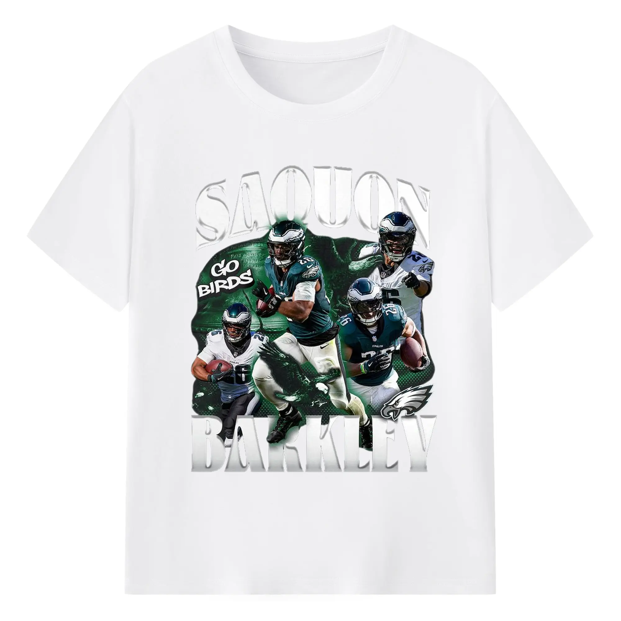 Saquon Barkley Philadelphia Eagles “Go Birds” DIY Shirt - 180g Cotton T-Shirt With Front Heat Transfer Print – Soft, Lightweight, Fitted Design – Comfortable Casual Wear For Sports & Everyday Use