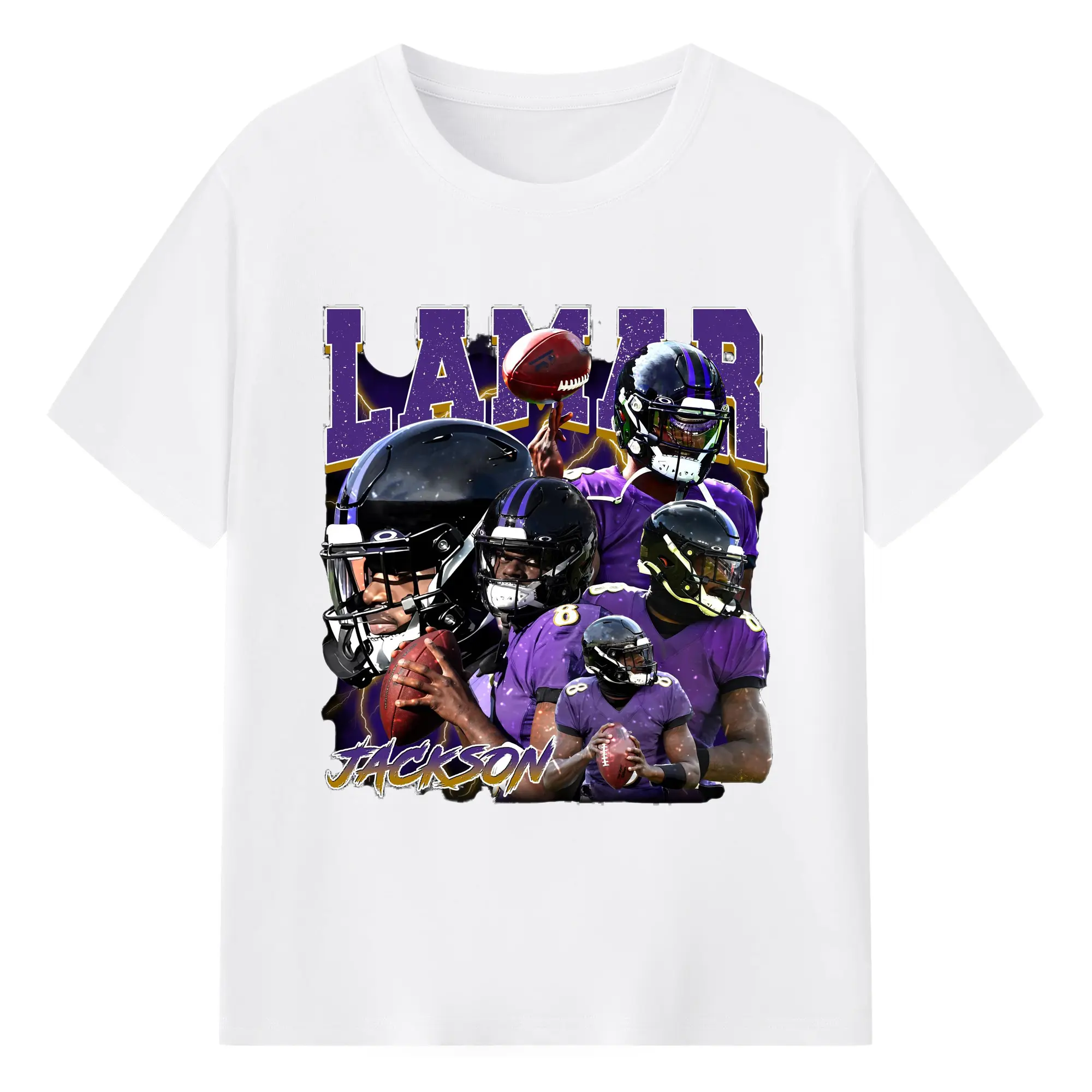 Lamar Jackson Baltimore Ravens #8 NFL Star DIY Shirt - 180g Cotton T-Shirt With Front Heat Transfer Print – Soft, Lightweight, Fitted Design – Comfortable Casual Wear For Sports & Everyday Use