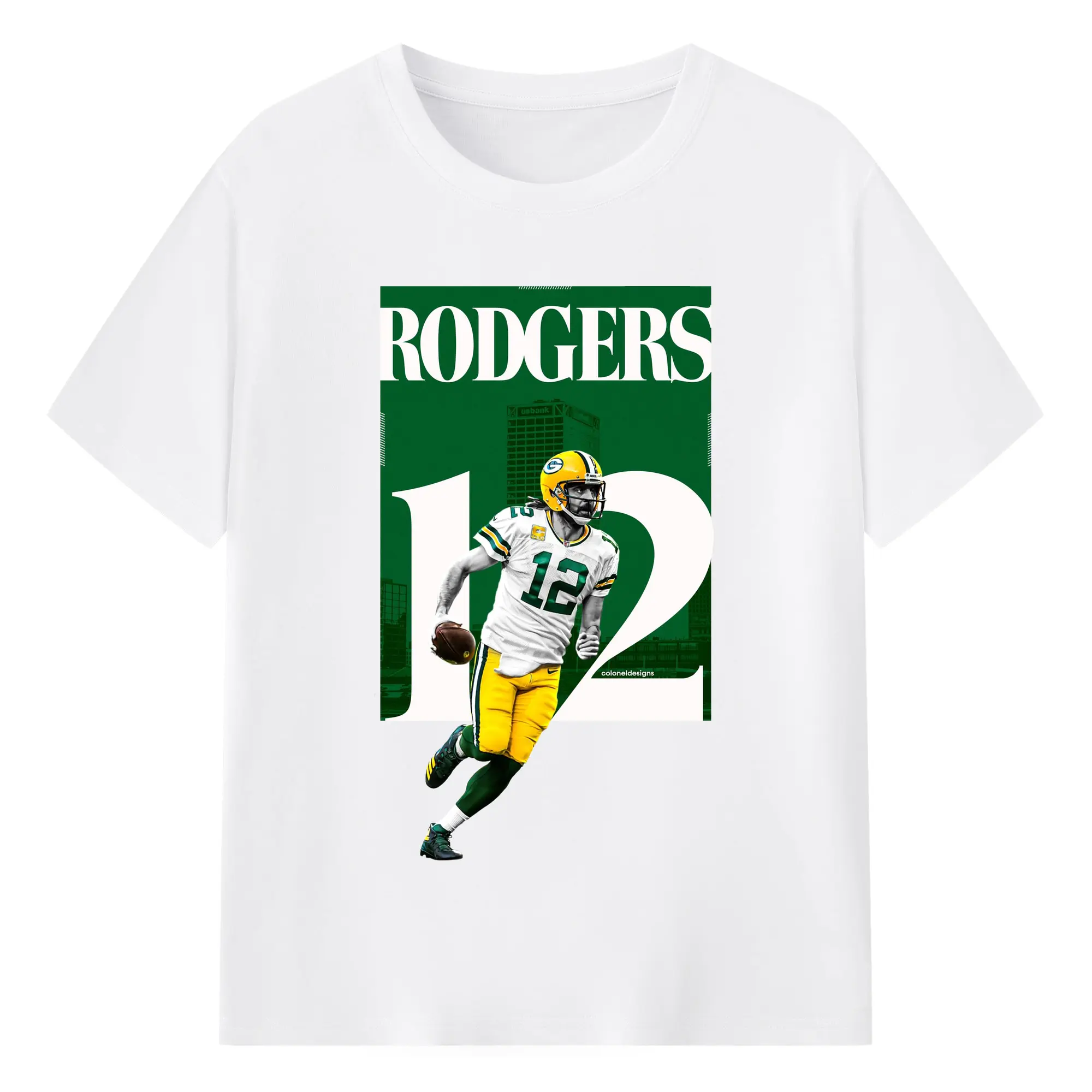 Aaron Rodgers Green Bay Packers #12 NFL Legend DIY Shirt - 180g Cotton T-Shirt With Front Heat Transfer Print – Soft, Lightweight, Fitted Design – Comfortable Casual Wear For Sports & Everyday Use