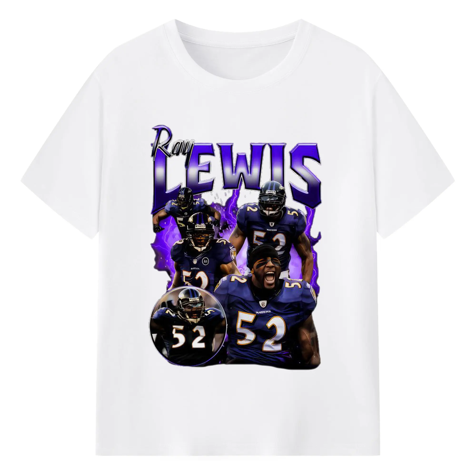 Ray Lewis #52 Baltimore Ravens NFL Great DIY Shirt - 180g Cotton T-Shirt With Front Heat Transfer Print – Soft, Lightweight, Fitted Design – Comfortable Casual Wear For Sports & Everyday Use