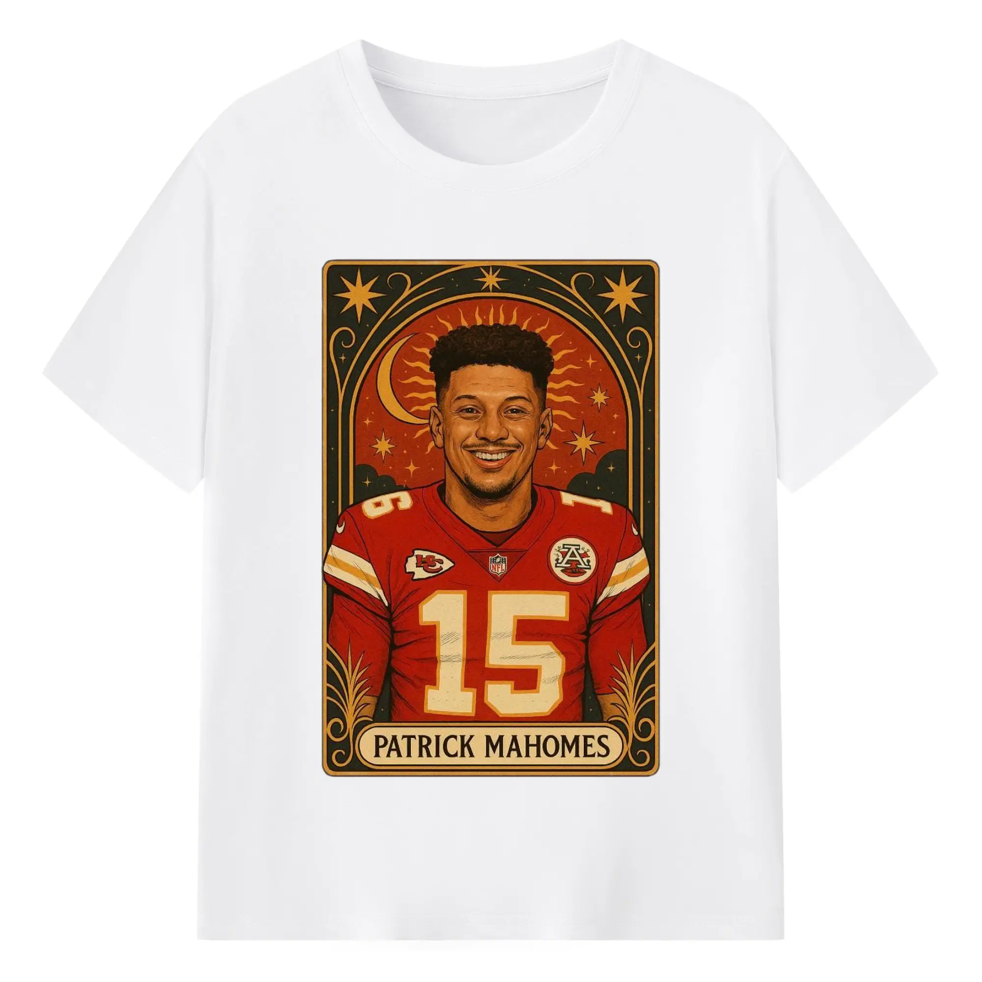 Patrick Mahomes Kansas City Chiefs #15 Retro Art DIY Shirt - 180g Cotton T-Shirt With Front Heat Transfer Print – Soft, Lightweight, Fitted Design – Comfortable Casual Wear For Sports & Everyday Use