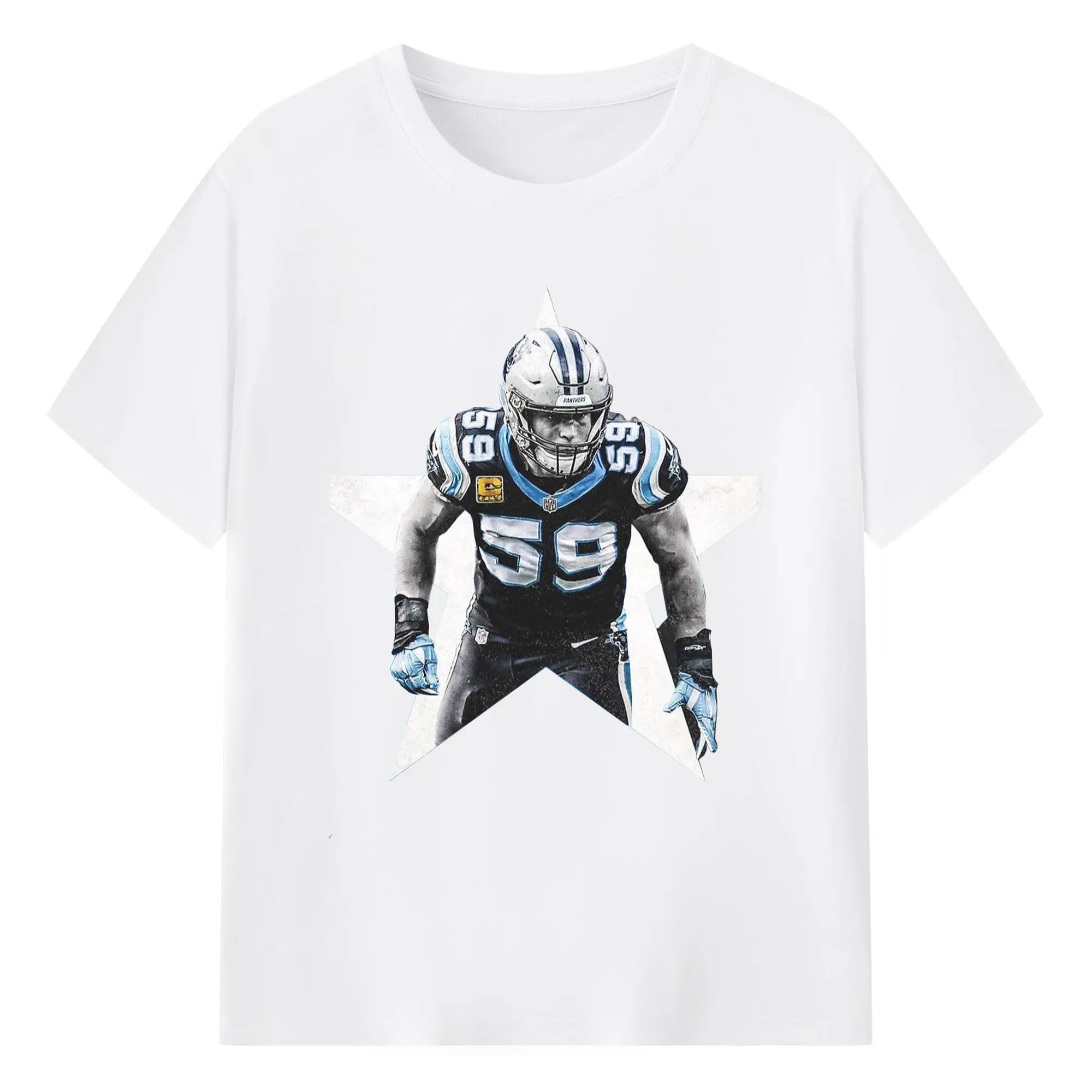 Carolina Panthers #59 NFL Star DIY Shirt - 180g Cotton T-Shirt With Front Heat Transfer Print – Soft, Lightweight, Fitted Design – Comfortable Casual Wear For Sports & Everyday Use