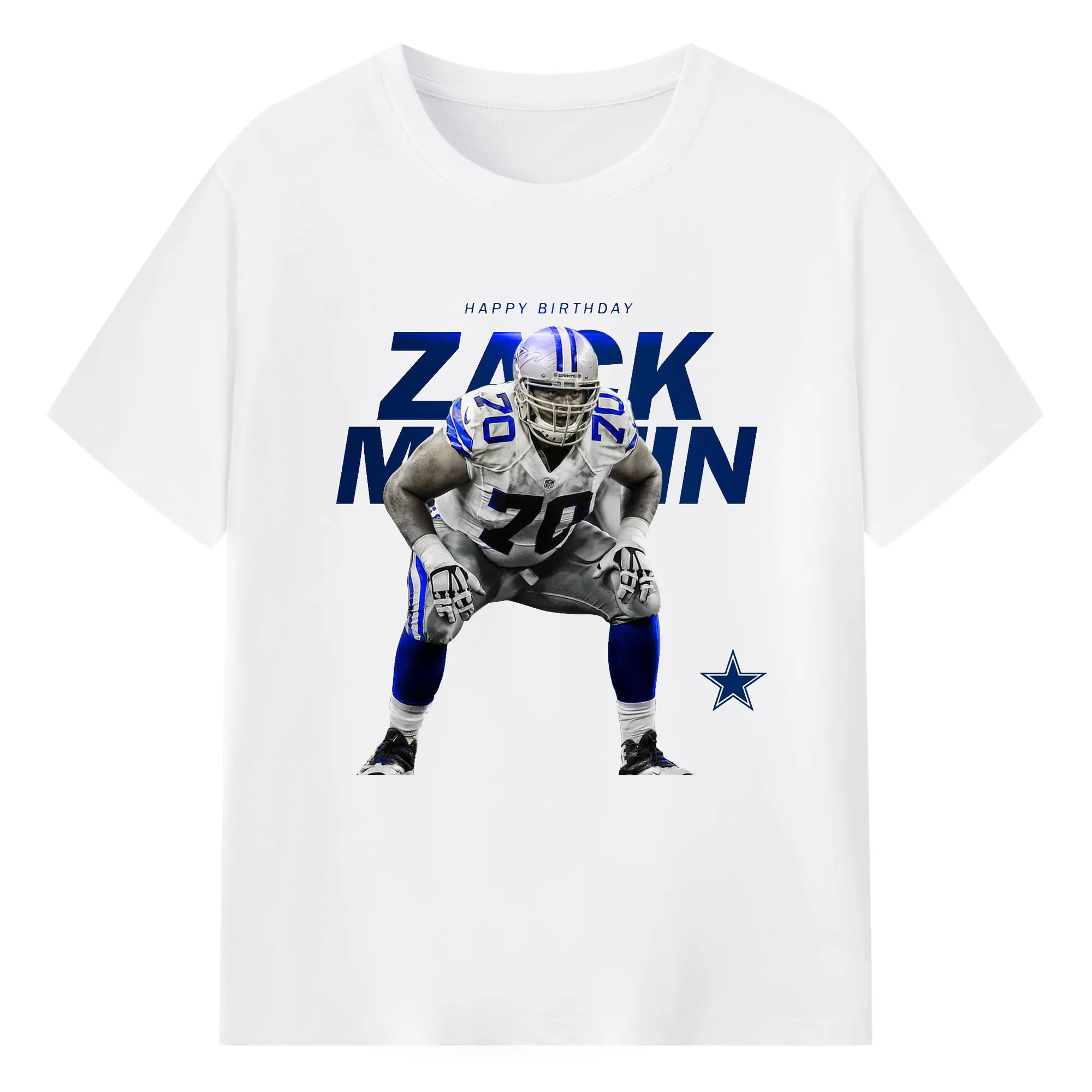 Zack Martin Dallas Cowboys #70 NFL Star DIY Shirt - 180g Cotton T-Shirt With Front Heat Transfer Print – Soft, Lightweight, Fitted Design – Comfortable Casual Wear For Sports & Everyday Use
