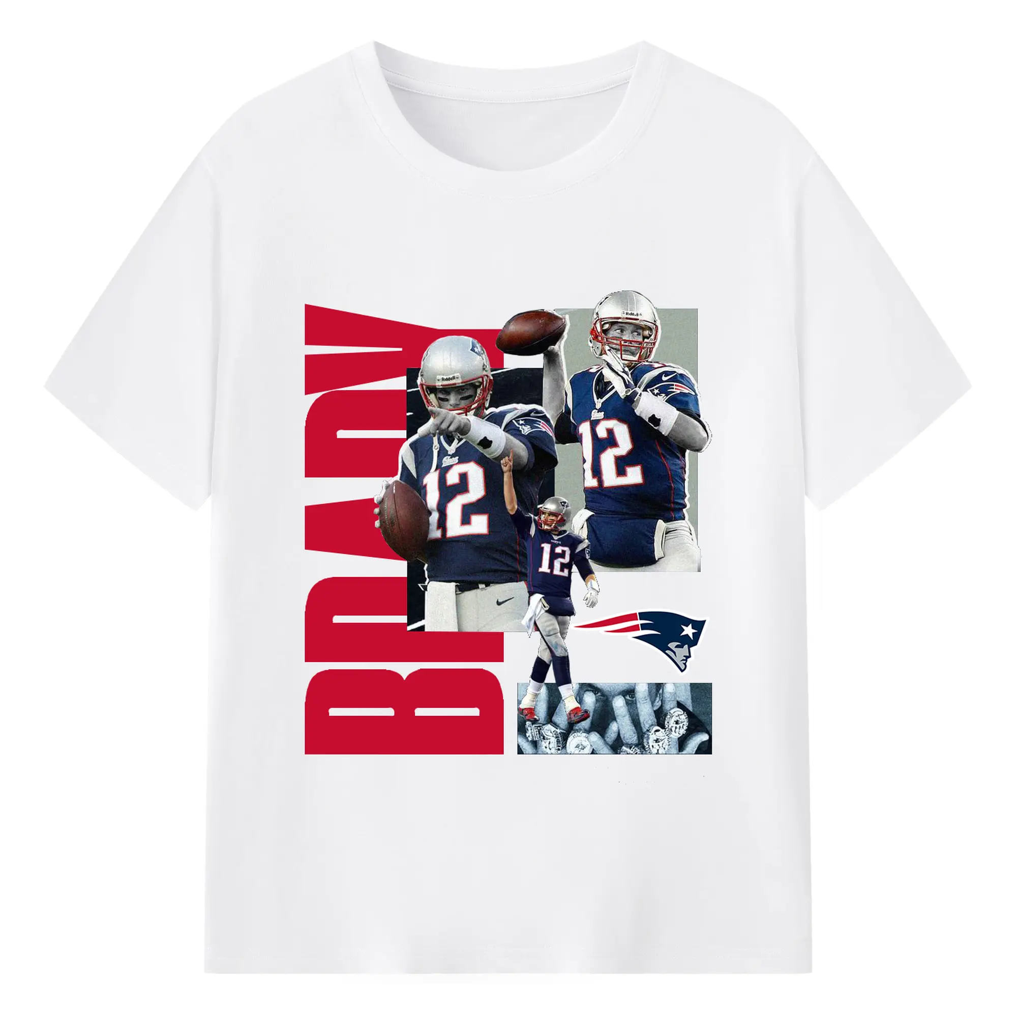 Tom Brady New England Patriots #12 NFL Legend DIY Shirt - 180g Cotton T-Shirt With Front Heat Transfer Print – Soft, Lightweight, Fitted Design – Comfortable Casual Wear For Sports & Everyday Use