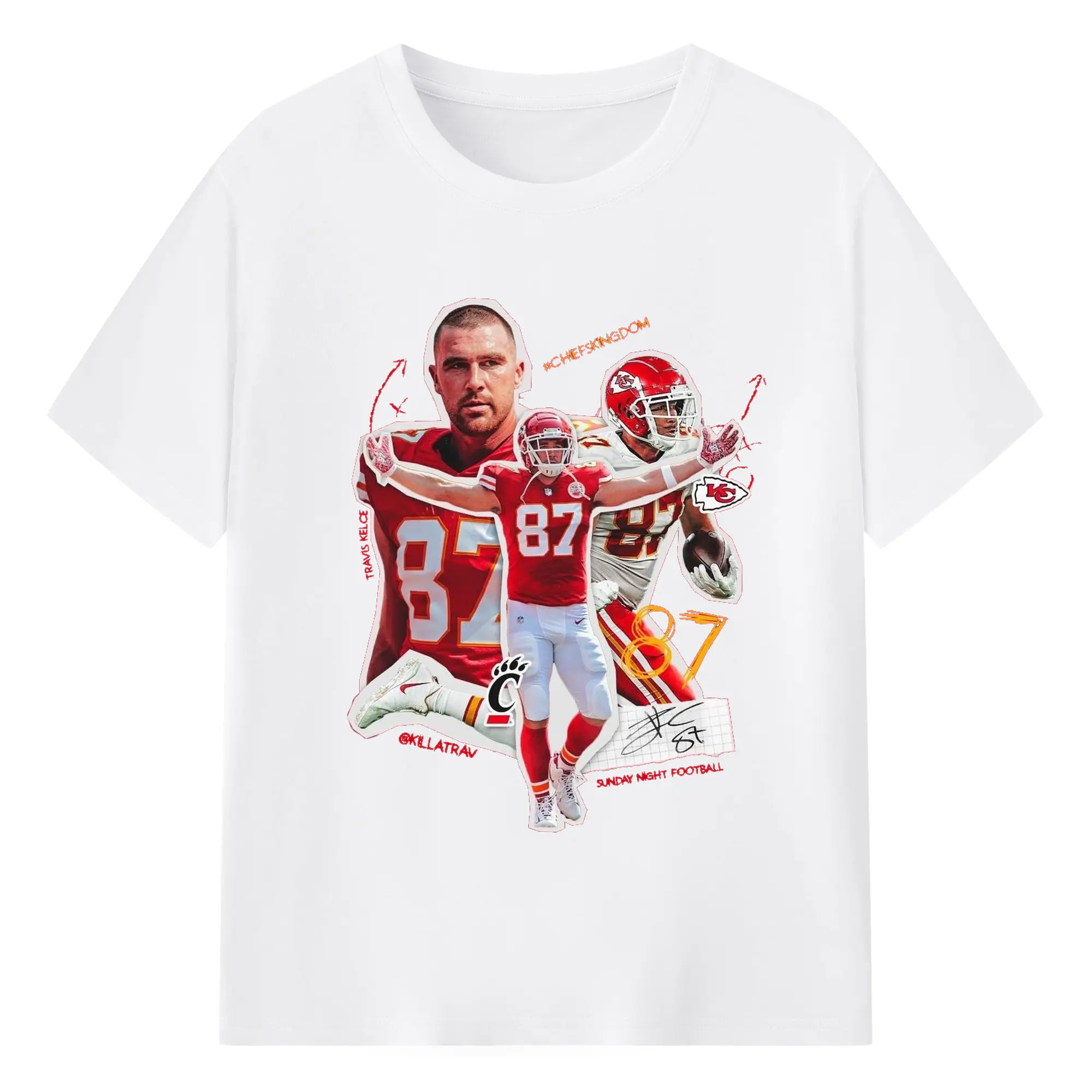 “Travis Kelce #87 Chiefs Kingdom” DIY Shirt - 180g Cotton T-Shirt With Front Heat Transfer Print – Soft, Lightweight, Fitted Design – Comfortable Casual Wear For Sports & Everyday Use