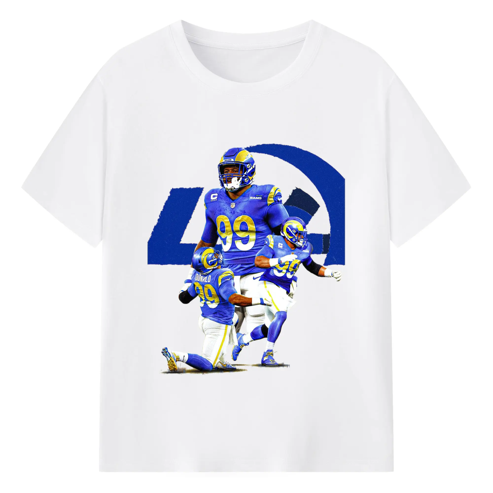 Los Angeles Rams Aaron Donald #99 NFL Star Collage DIY Shirt - 180g Cotton T-Shirt With Front Heat Transfer Print – Soft, Lightweight, Fitted Design – Comfortable Casual Wear For Sports & Everyday Use