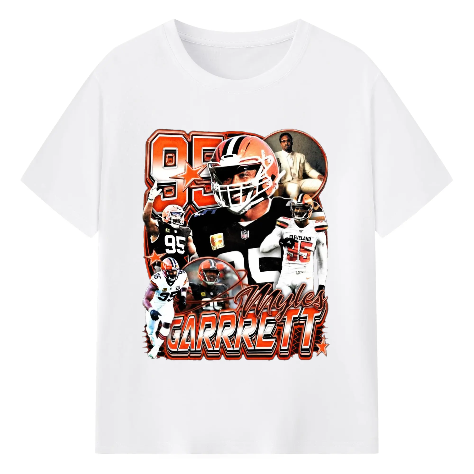 “Myles Garrett #95 Cleveland Browns NFL Legend” DIY Shirt - 180g Cotton T-Shirt With Front Heat Transfer Print – Soft, Lightweight, Fitted Design – Comfortable Casual Wear For Sports & Everyday Use