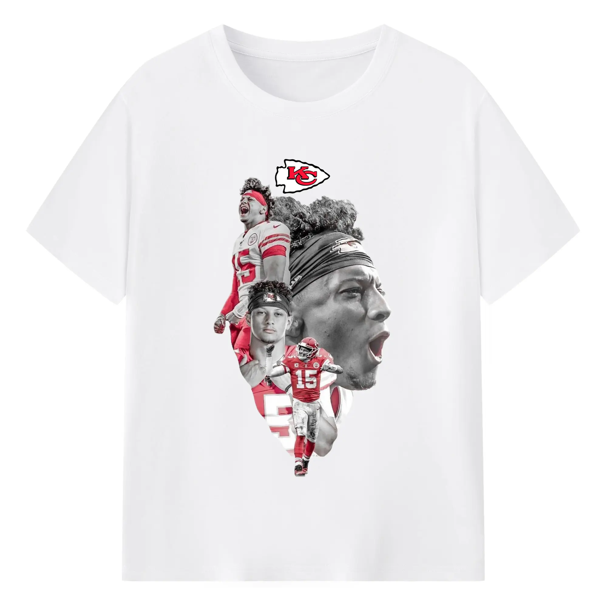 Patrick Mahomes KC Chiefs #15 NFL Star DIY Shirt - 180g Cotton T-Shirt With Front Heat Transfer Print – Soft, Lightweight, Fitted Design – Comfortable Casual Wear For Sports & Everyday Use