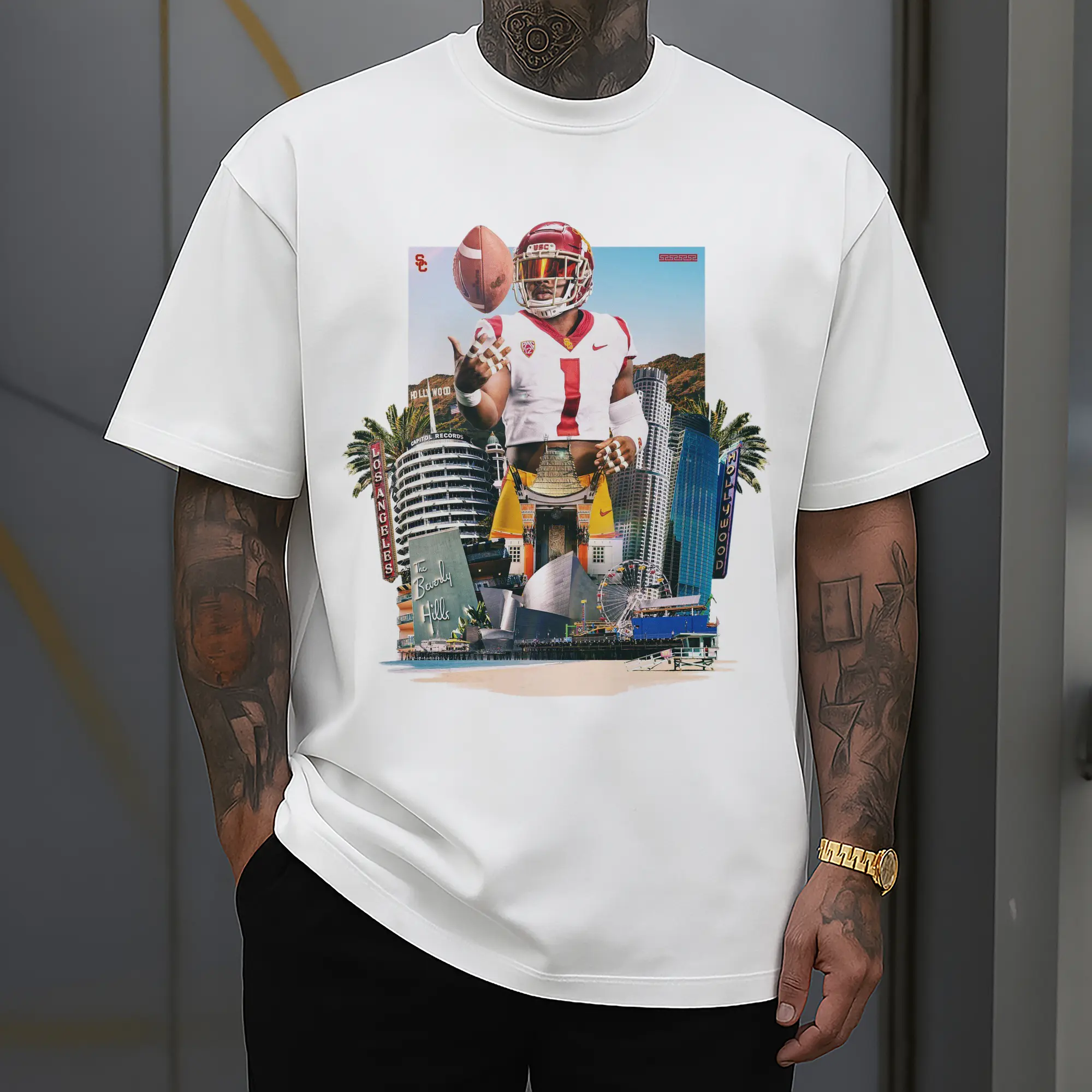 Caleb Williams “USC Trojans #1 + Los Angeles Landmarks” DIY Shirt