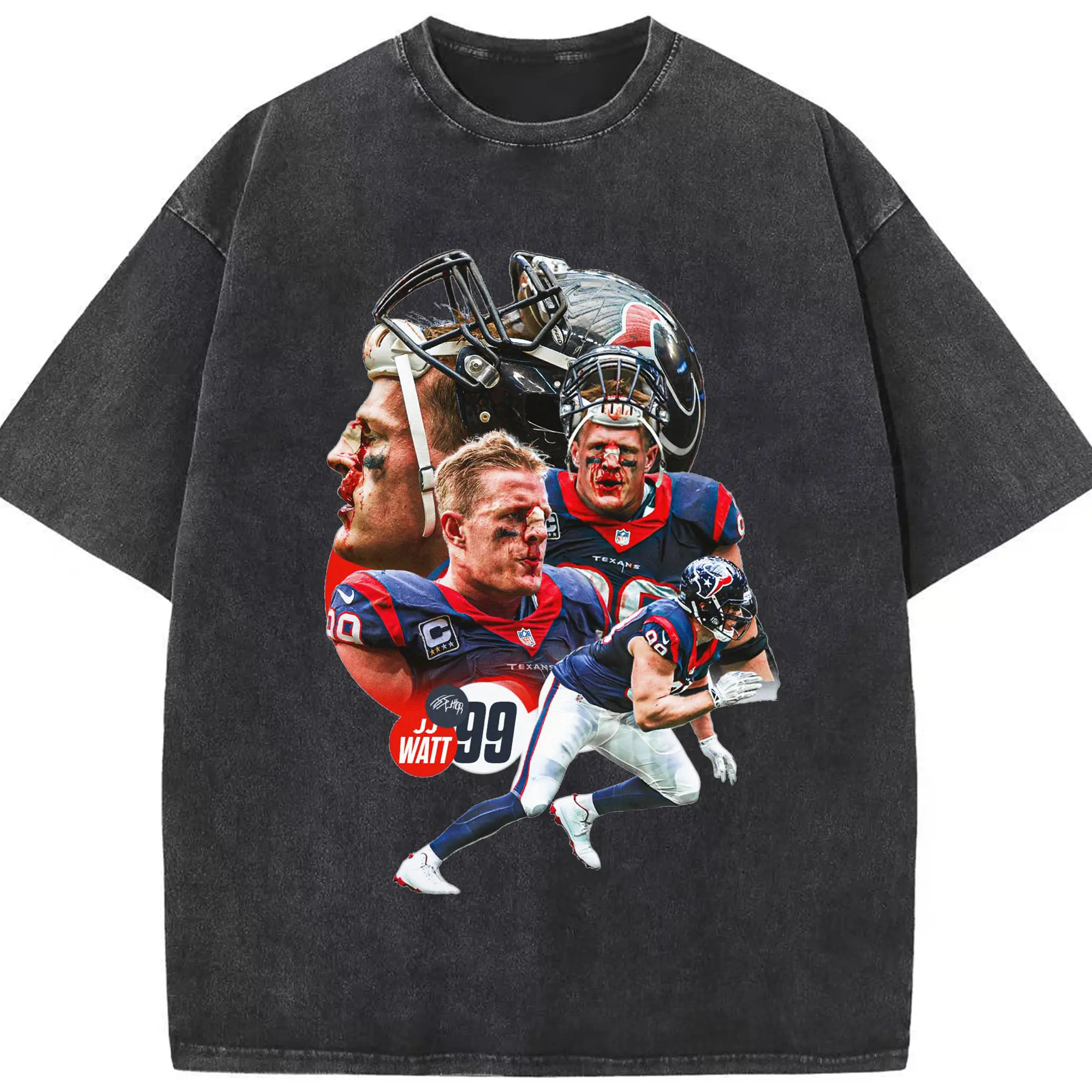J.J. Watt Houston Texans NFL Tough Guy DIY Shirt - Washed Vintage Look 230g Cotton Oversized T-Shirt With Front Heat Transfer Print – Soft, Lightweight, Stylish Fit – Comfortable Casual Wear For Sports & Everyday Use