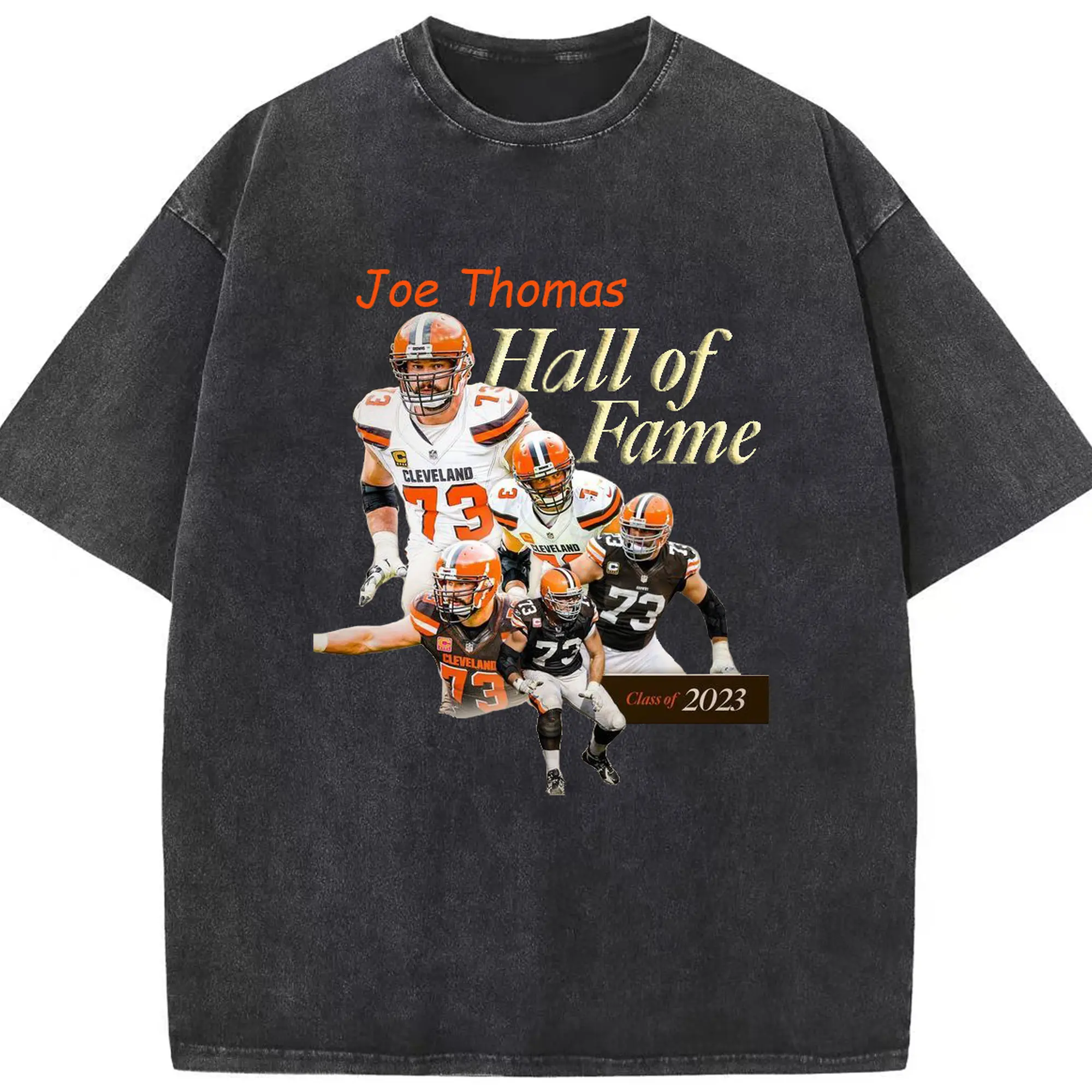 “Joe Thomas #73 NFL Hall of Fame Class of 2023” DIY Shirt - Washed Vintage Look 230g Cotton Oversized T-Shirt With Front Heat Transfer Print – Soft, Lightweight, Stylish Fit – Comfortable Casual Wear For Sports & Everyday Use