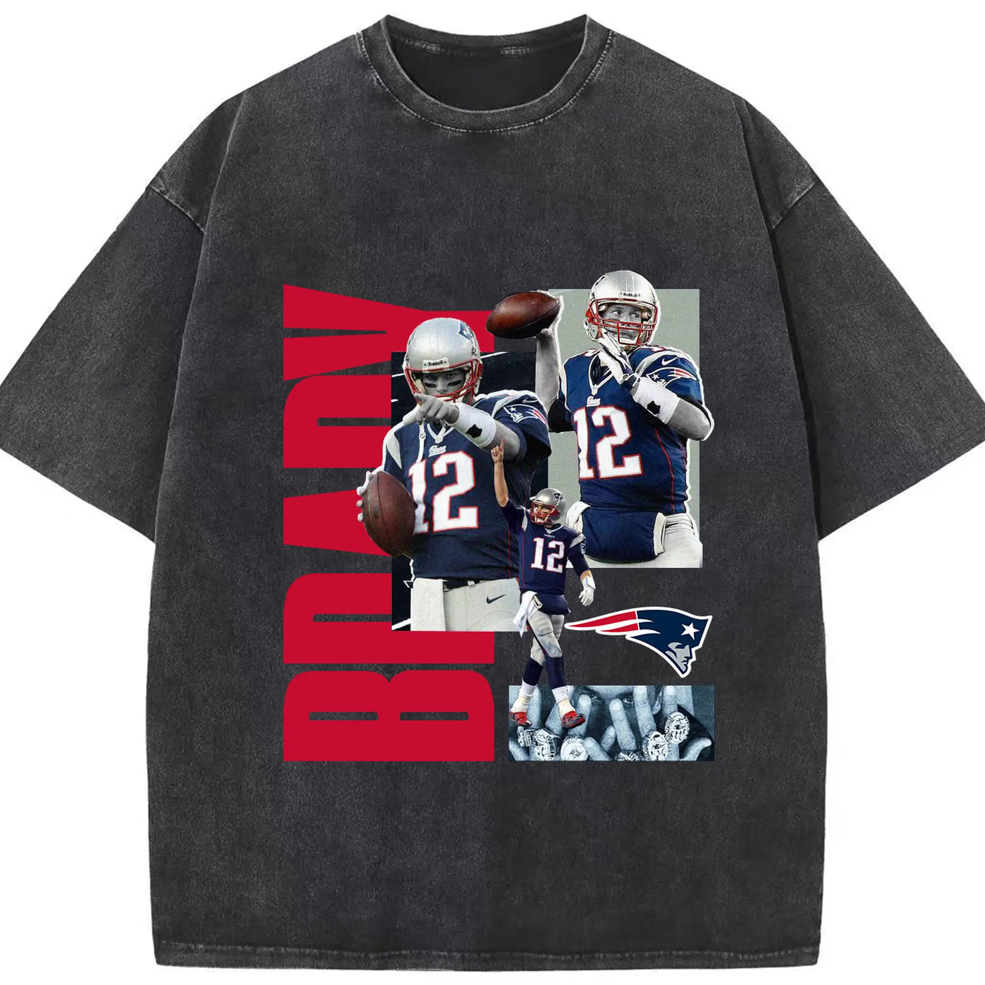 Tom Brady New England Patriots #12 NFL Legend DIY Shirt - Washed Vintage Look 230g Cotton Oversized T-Shirt With Front Heat Transfer Print – Soft, Lightweight, Stylish Fit – Comfortable Casual Wear For Sports & Everyday Use