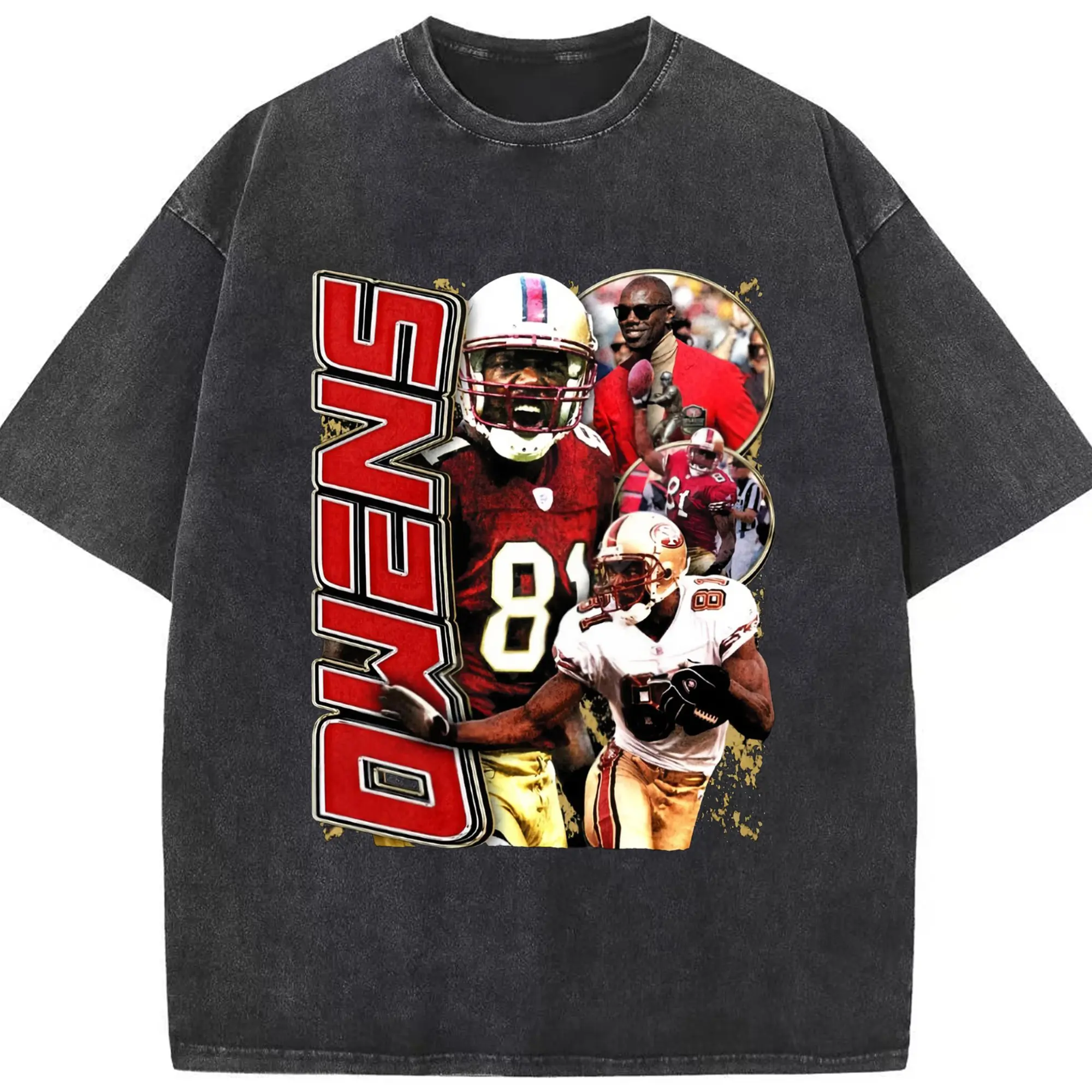 Terrell Owens San Francisco 49ers #81 NFL Legend DIY Shirt - Washed Vintage Look 230g Cotton Oversized T-Shirt With Front Heat Transfer Print – Soft, Lightweight, Stylish Fit – Comfortable Casual Wear For Sports & Everyday Use