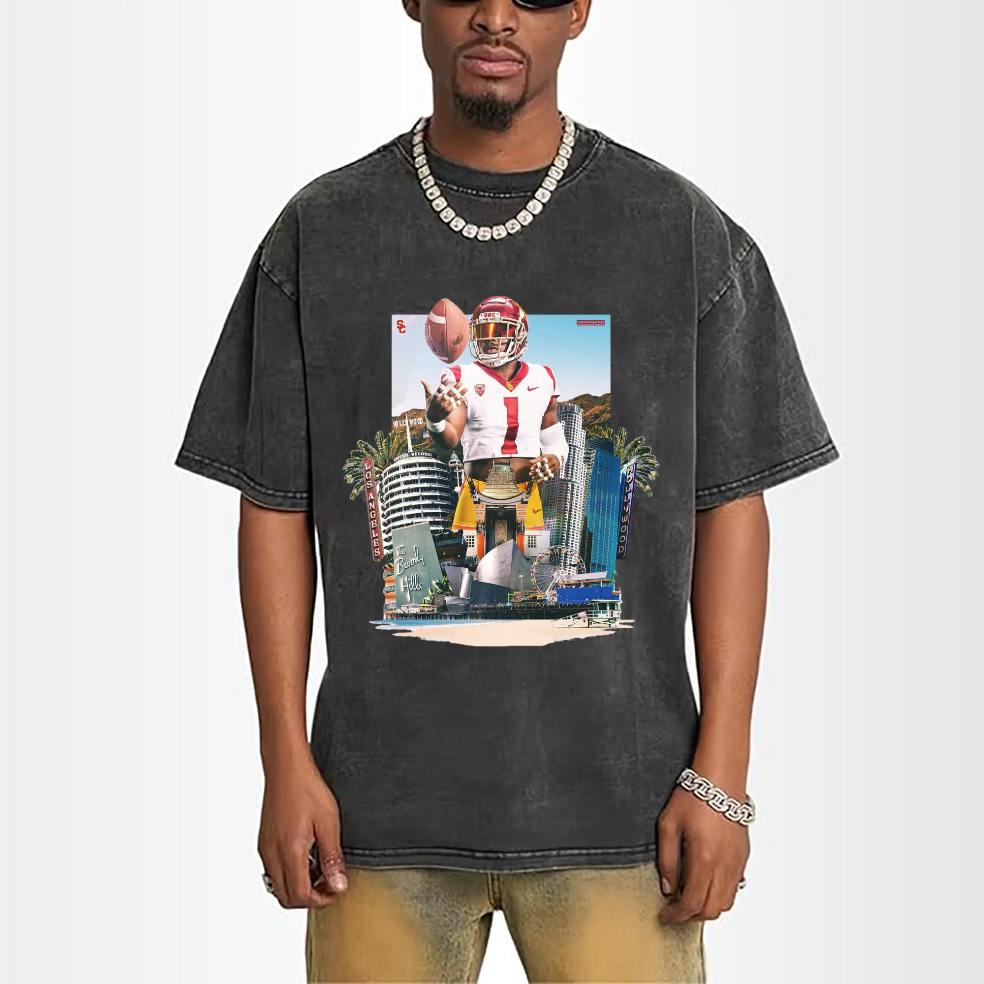 Caleb Williams “USC Trojans #1 + Los Angeles Landmarks” DIY Shirt