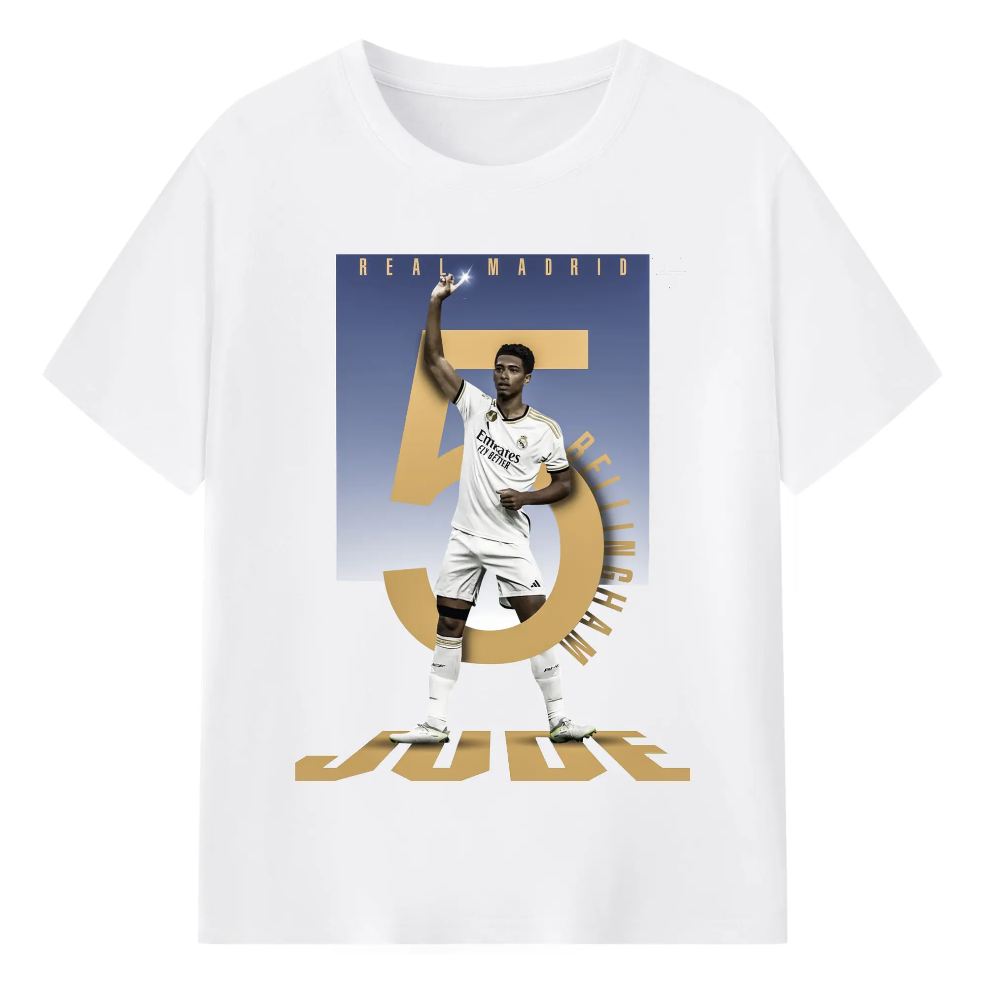 Jude Bellingham Real Madrid Number 5 DIY Shirt - 180g Cotton T-Shirt With Front Heat Transfer Print – Soft, Lightweight, Fitted Design – Comfortable Casual Wear For Sports & Everyday Use