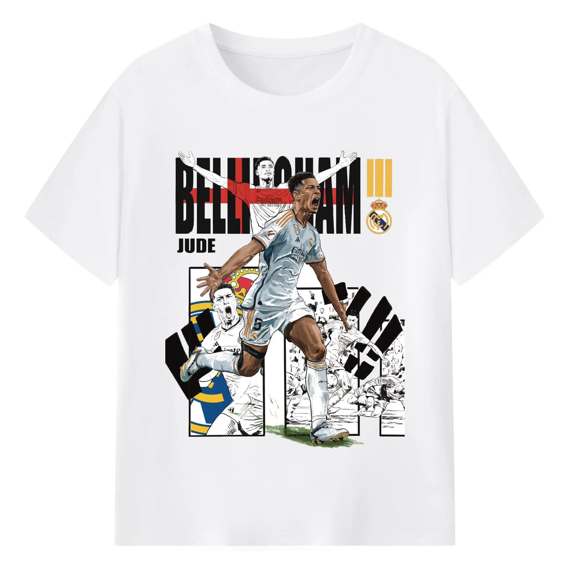 Jude Bellingham Real Madrid Anime Style DIY Shirt - 180g Cotton T-Shirt With Front Heat Transfer Print – Soft, Lightweight, Fitted Design – Comfortable Casual Wear For Sports & Everyday Use
