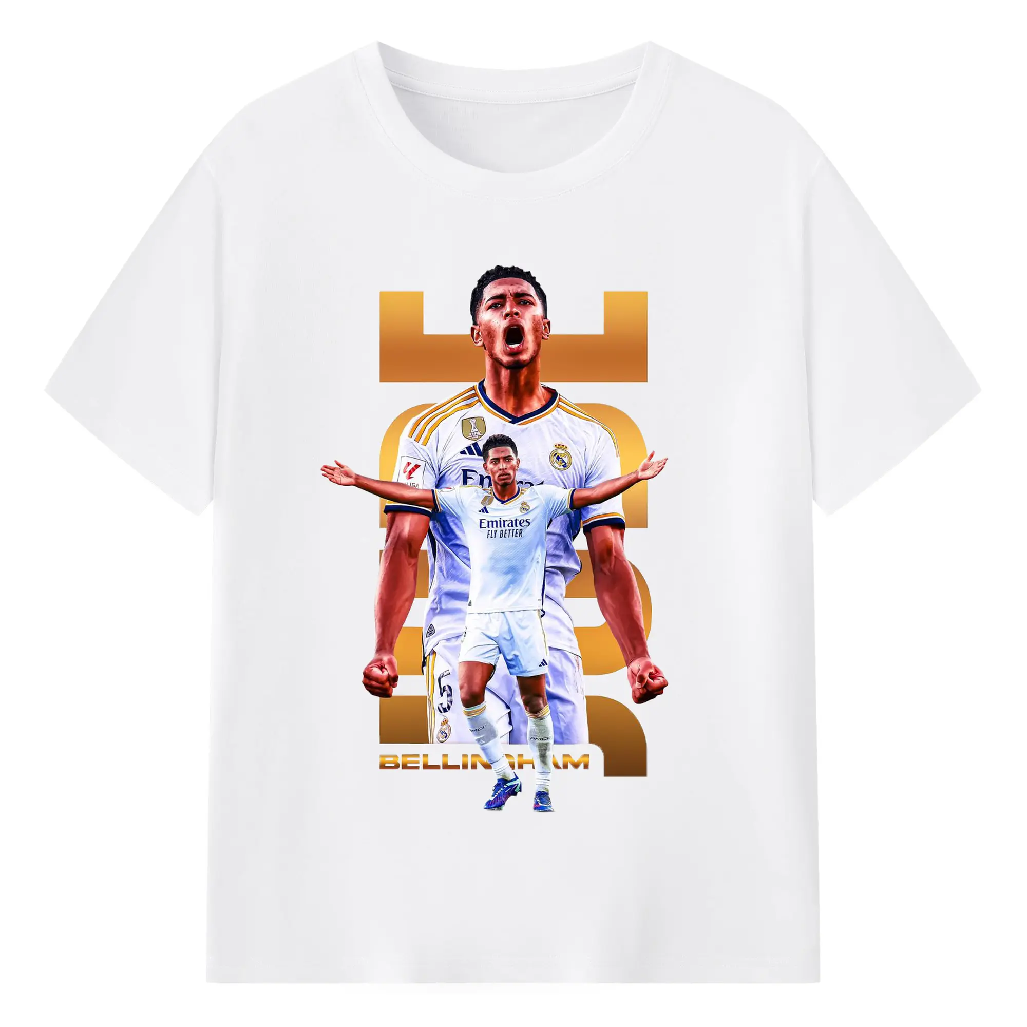 Real Madrid Jude Bellingham Star Style DIY Shirt - 180g Cotton T-Shirt With Front Heat Transfer Print – Soft, Lightweight, Fitted Design – Comfortable Casual Wear For Sports & Everyday Use