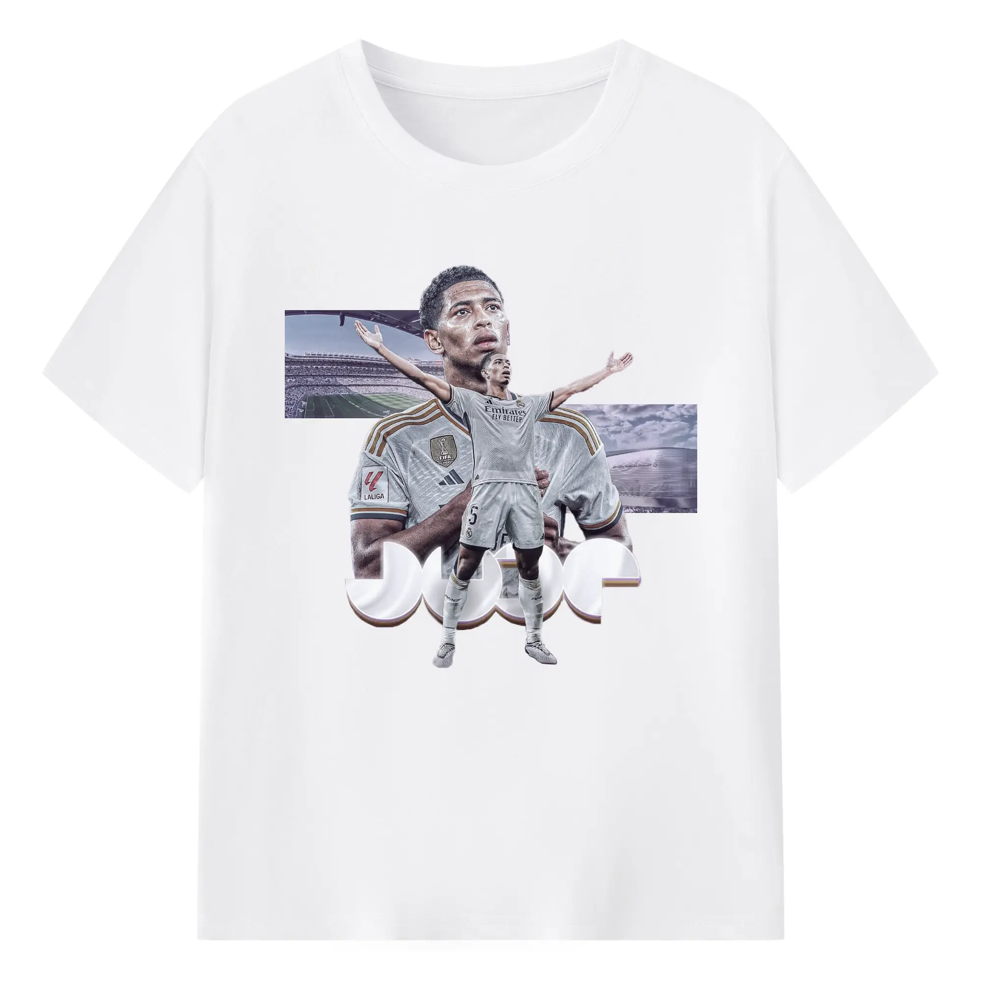Jude Bellingham Real Madrid Celebration Art DIY - 180g Cotton T-Shirt With Front Heat Transfer Print – Soft, Lightweight, Fitted Design – Comfortable Casual Wear For Sports & Everyday Use