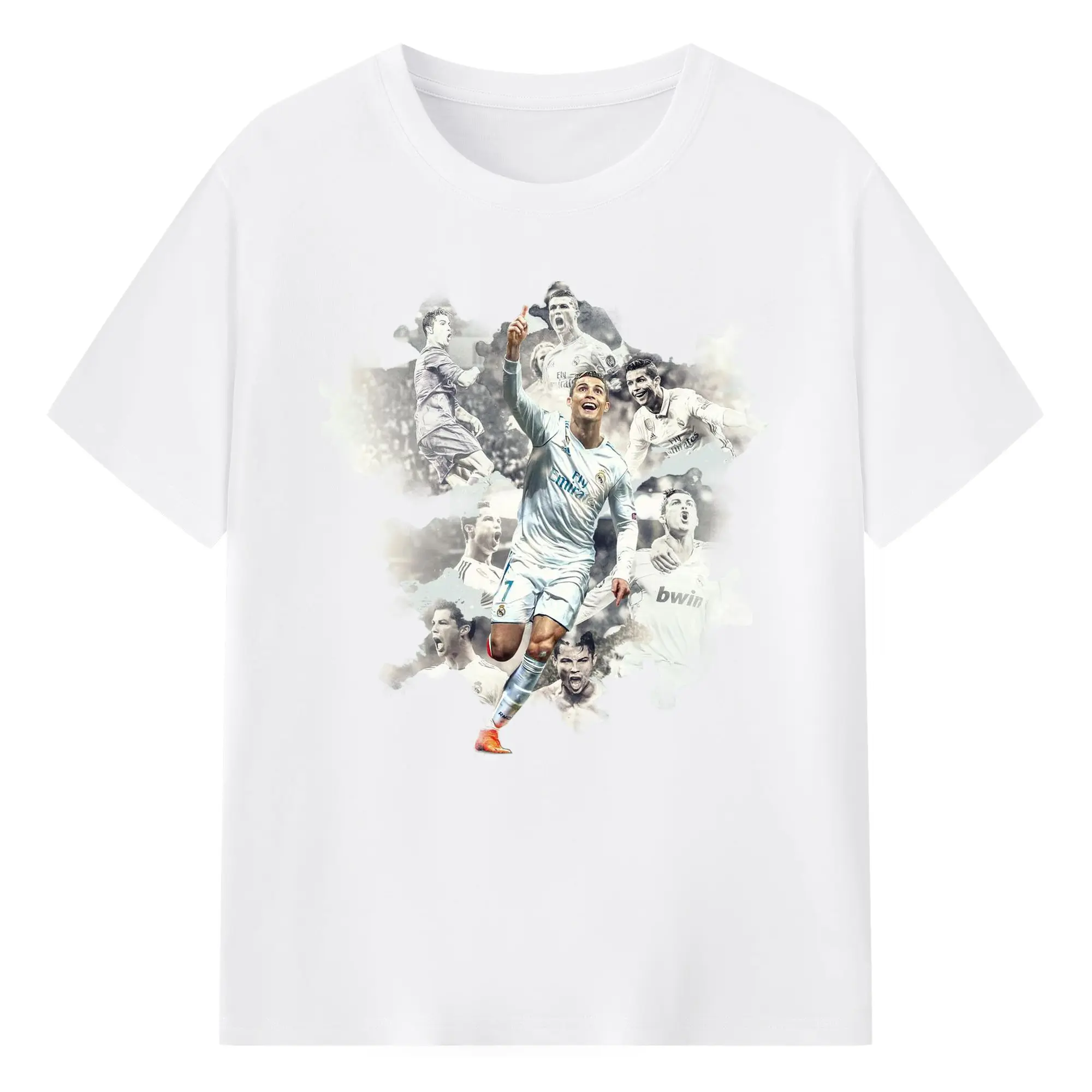 Cristiano Ronaldo Real Madrid Career Highlight DIY Shirt - 180g Cotton T-Shirt With Front Heat Transfer Print – Soft, Lightweight, Fitted Design – Comfortable Casual Wear For Sports & Everyday Use