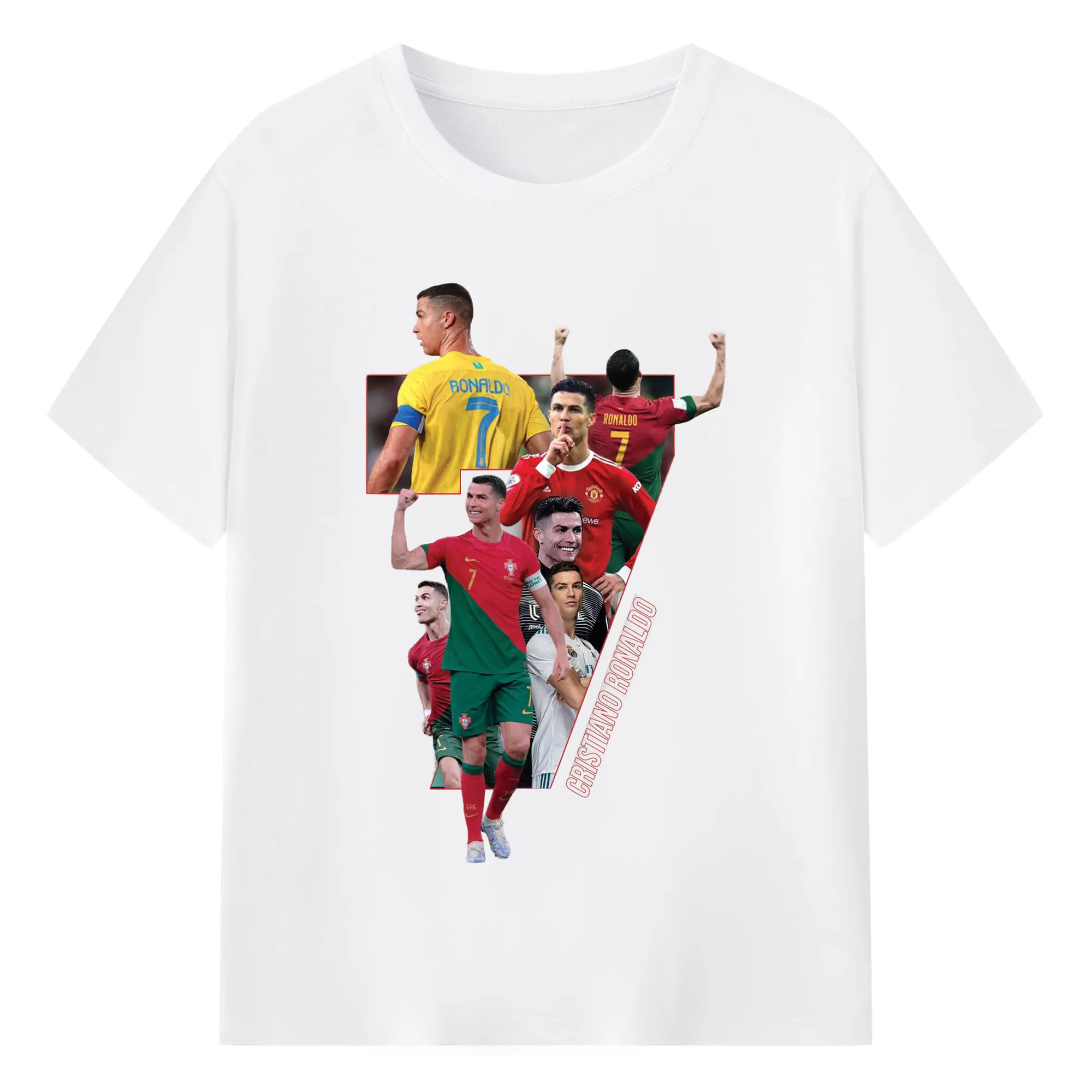 Cristiano Ronaldo Multi-Team Career Collage DIY Shirt - 180g Cotton T-Shirt With Front Heat Transfer Print – Soft, Lightweight, Fitted Design – Comfortable Casual Wear For Sports & Everyday Use