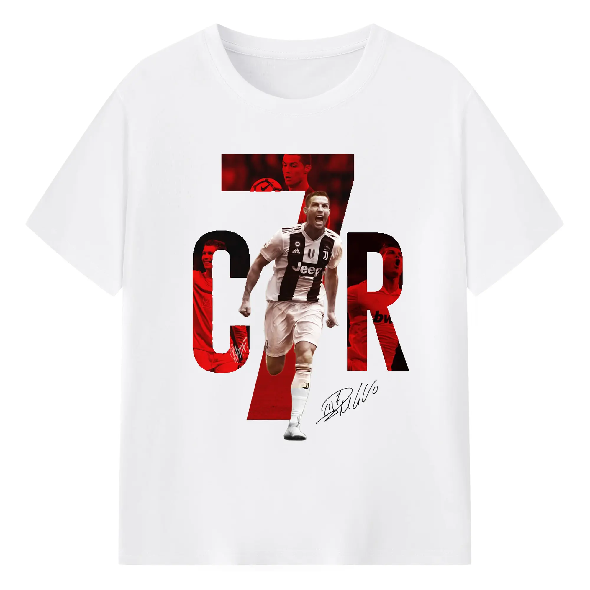Cristiano Ronaldo CR7 Career Collage DIY Shirt - 180g Cotton T-Shirt With Front Heat Transfer Print – Soft, Lightweight, Fitted Design – Comfortable Casual Wear For Sports & Everyday Use