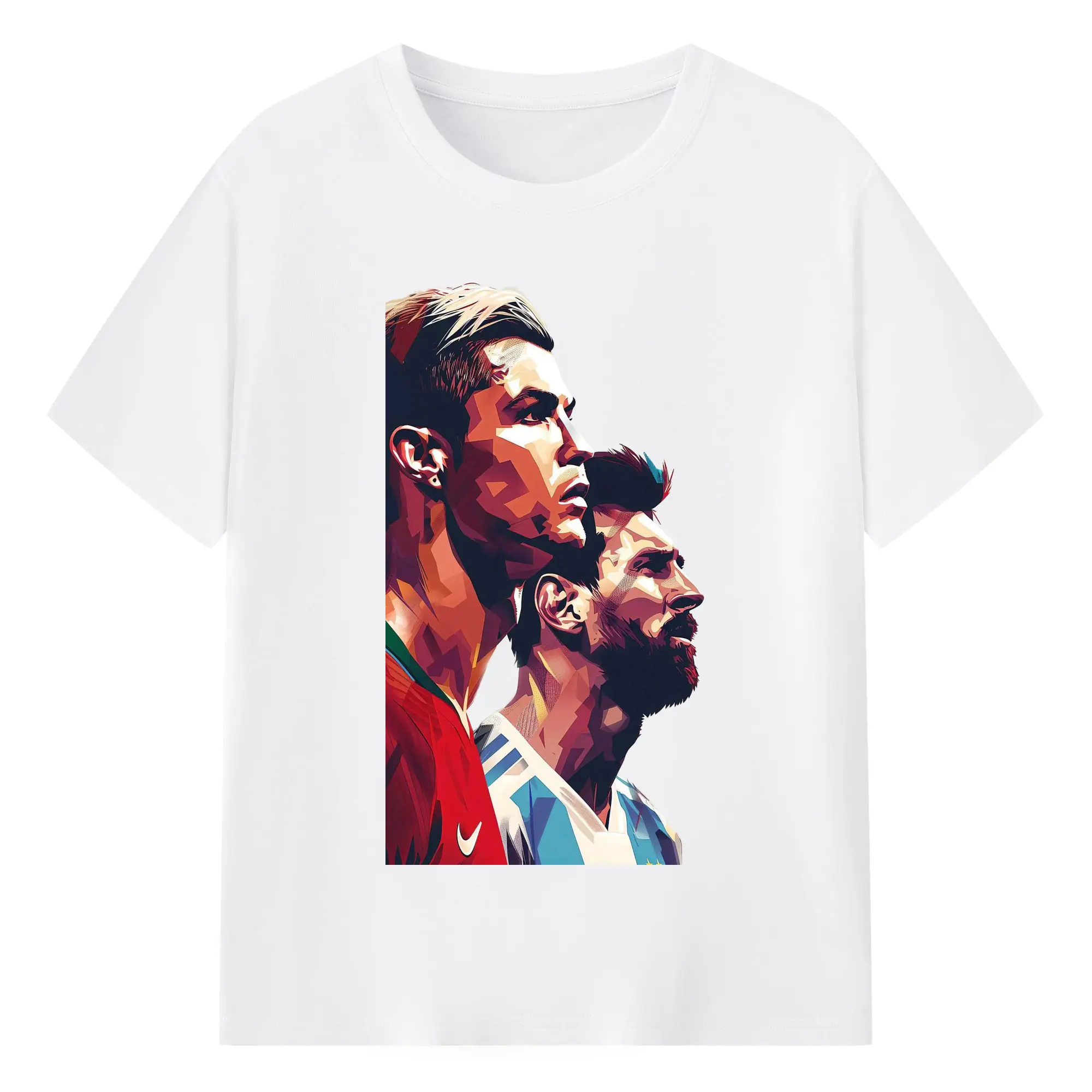 Lionel Messi & Cristiano Ronaldo Soccer Legends Art DIY Shirt - 180g Cotton T-Shirt With Front Heat Transfer Print – Soft, Lightweight, Fitted Design – Comfortable Casual Wear For Sports & Everyday Use