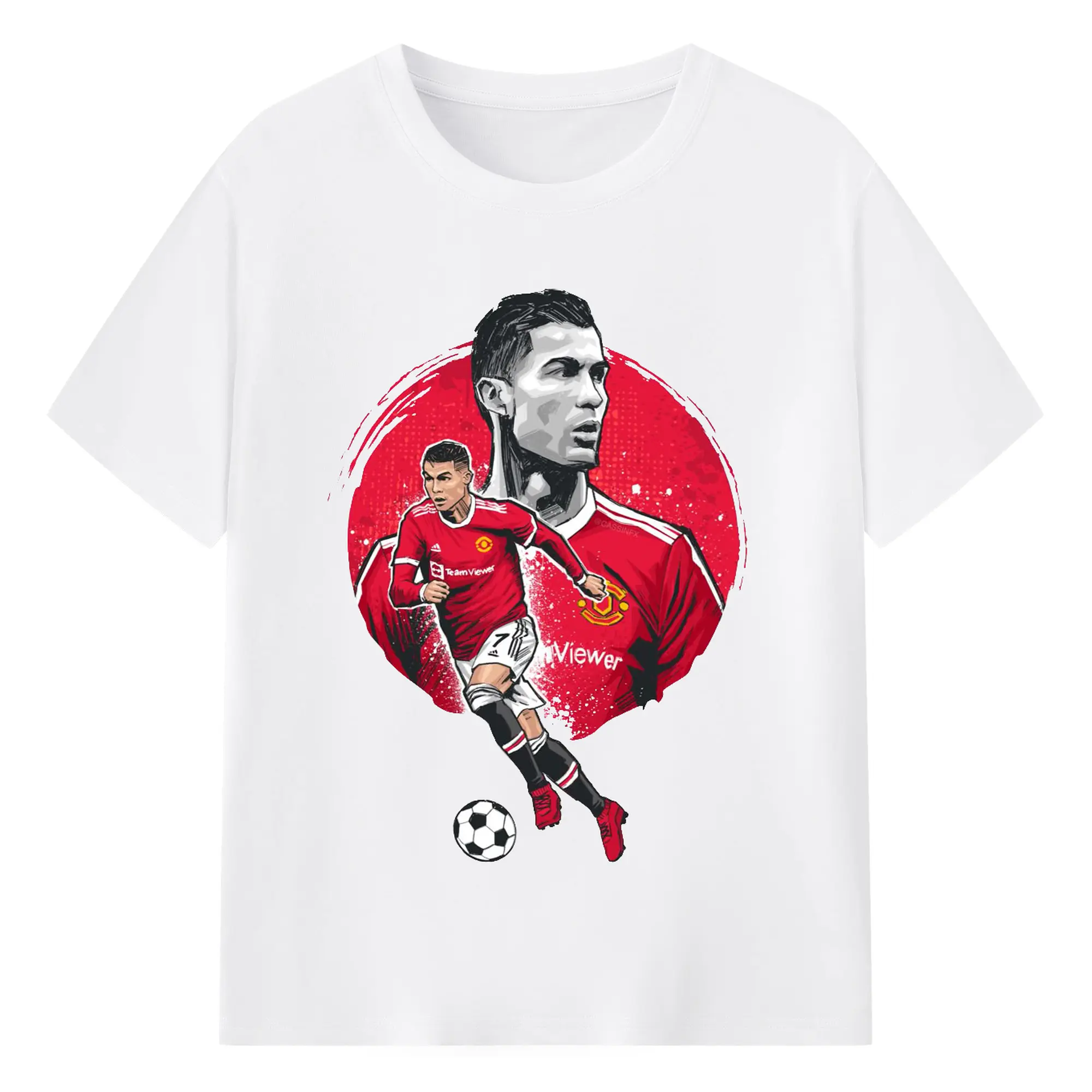 Cristiano Ronaldo Manchester United Soccer Art DIY Shirt - 180g Cotton T-Shirt With Front Heat Transfer Print – Soft, Lightweight, Fitted Design – Comfortable Casual Wear For Sports & Everyday Use