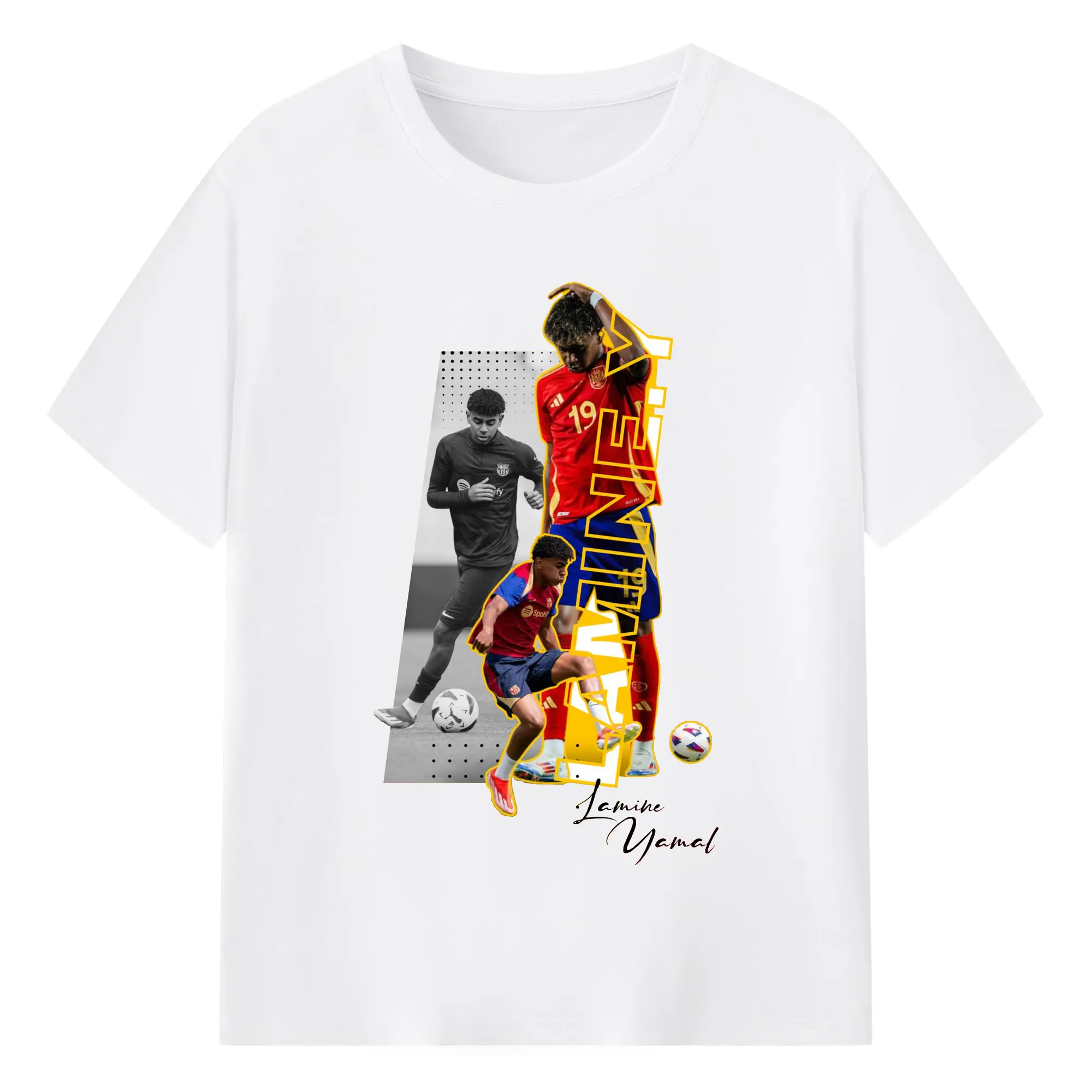 Lamine Yamal Barcelona & Spain National Team Soccer DIY Shirt - 180g Cotton T-Shirt With Front Heat Transfer Print – Soft, Lightweight, Fitted Design – Comfortable Casual Wear For Sports & Everyday Use
