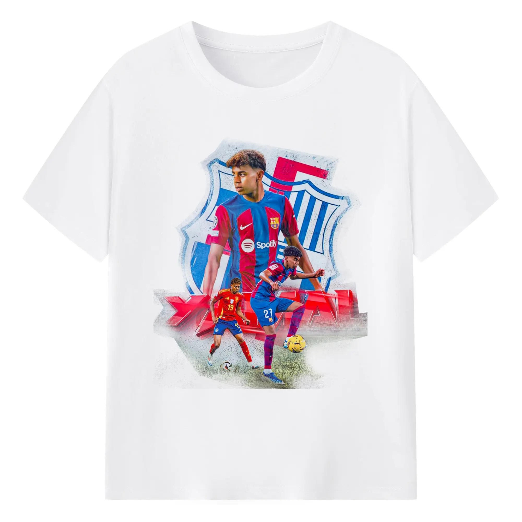 Lamine Yamal Barcelona & Spain National Team Soccer Collage DIY Shirt - 180g Cotton T-Shirt With Front Heat Transfer Print – Soft, Lightweight, Fitted Design – Comfortable Casual Wear For Sports & Everyday Use