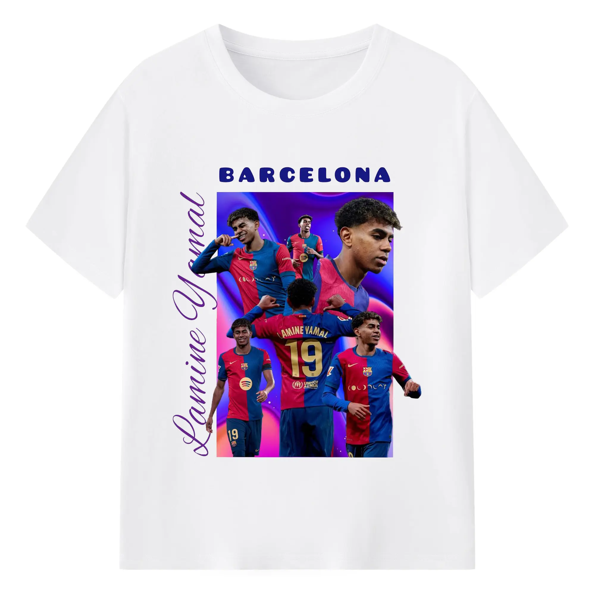 “Lamine Yamal Barcelona 19” Football Star DIY Shirt - 180g Cotton T-Shirt With Front Heat Transfer Print – Soft, Lightweight, Fitted Design – Comfortable Casual Wear For Sports & Everyday Use
