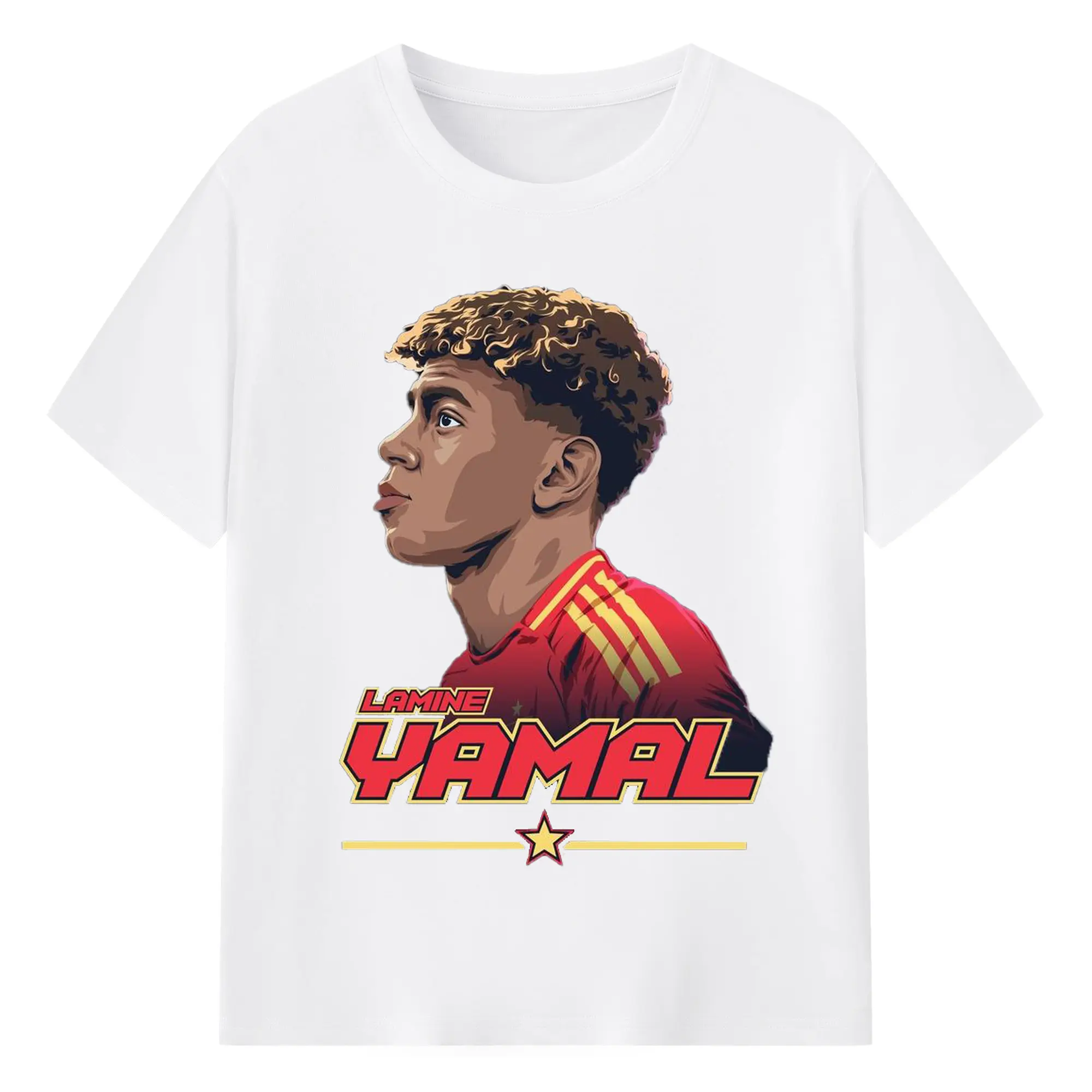 Lamine Yamal Spain National Team Soccer Art DIY - 180g Cotton T-Shirt With Front Heat Transfer Print – Soft, Lightweight, Fitted Design – Comfortable Casual Wear For Sports & Everyday Use