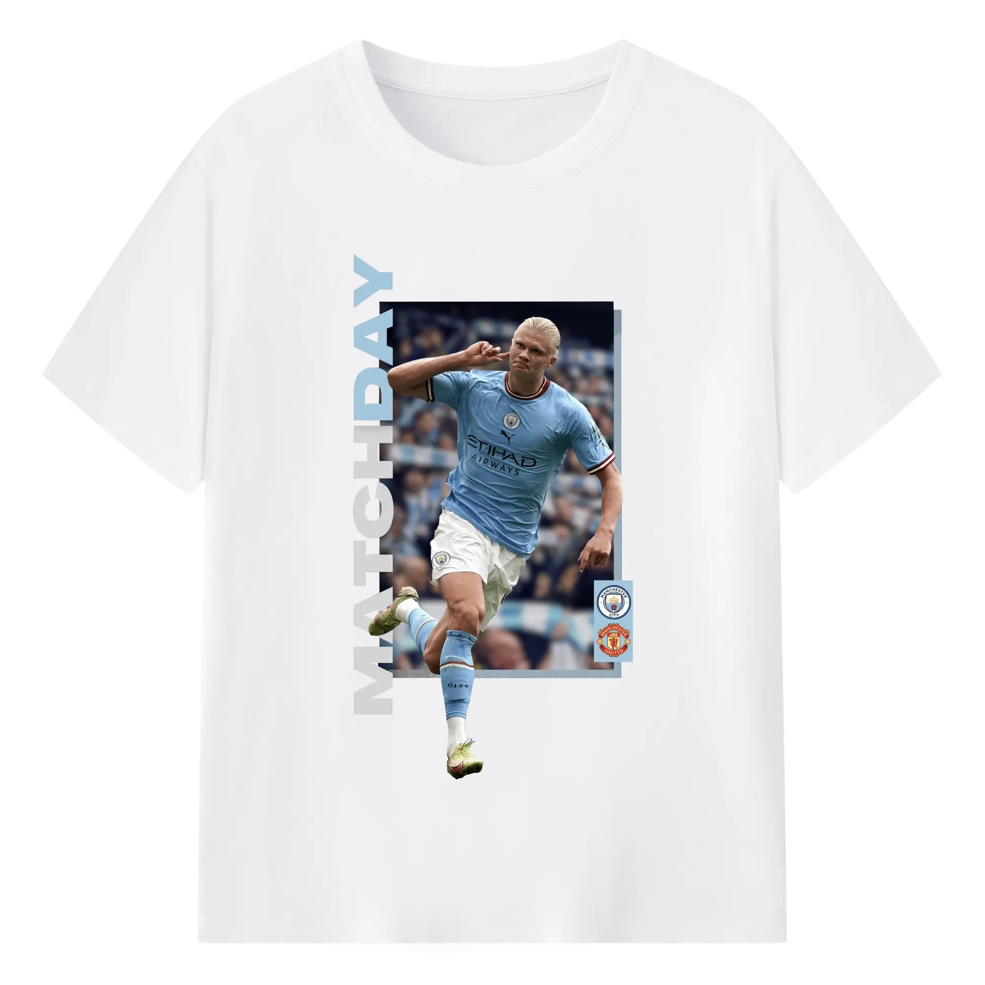 Erling Haaland Manchester City Matchday DIY Shirt - 180g Cotton T-Shirt With Front Heat Transfer Print – Soft, Lightweight, Fitted Design – Comfortable Casual Wear For Sports & Everyday Use