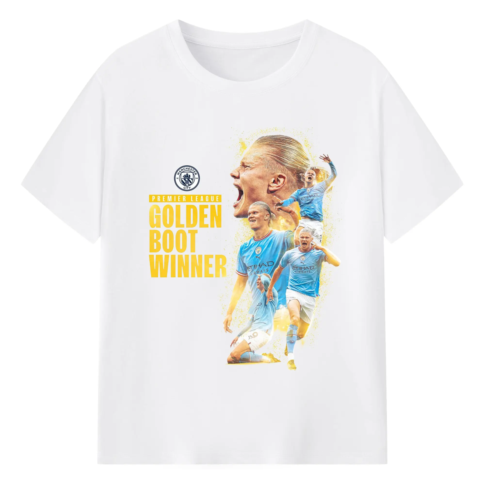 Erling Haaland Manchester City Premier League Golden Boot DIY Shirt - 180g Cotton T-Shirt With Front Heat Transfer Print – Soft, Lightweight, Fitted Design – Comfortable Casual Wear For Sports & Everyday Use