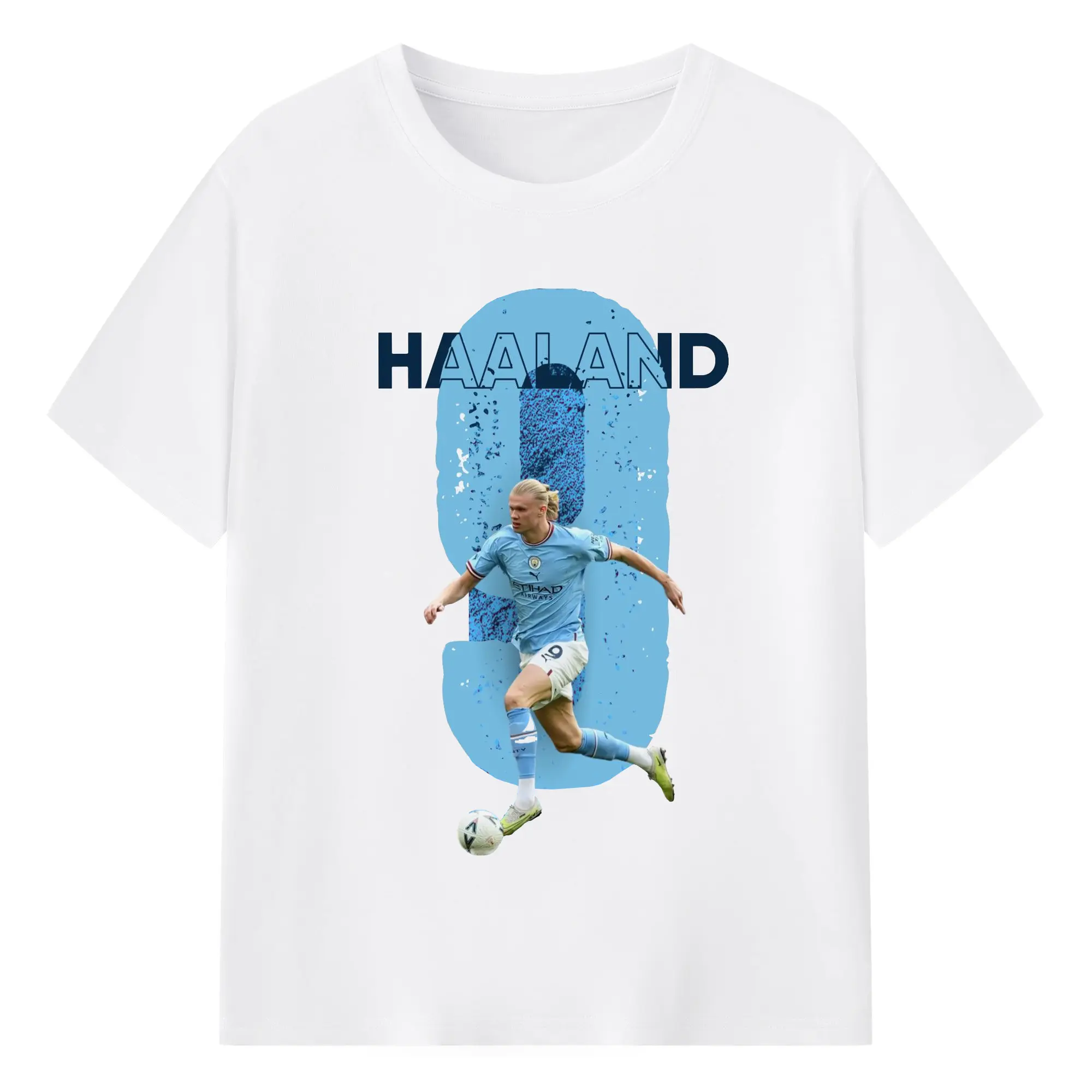 Erling Haaland Manchester City #9 Soccer Star DIY Shirt - 180g Cotton T-Shirt With Front Heat Transfer Print – Soft, Lightweight, Fitted Design – Comfortable Casual Wear For Sports & Everyday Use