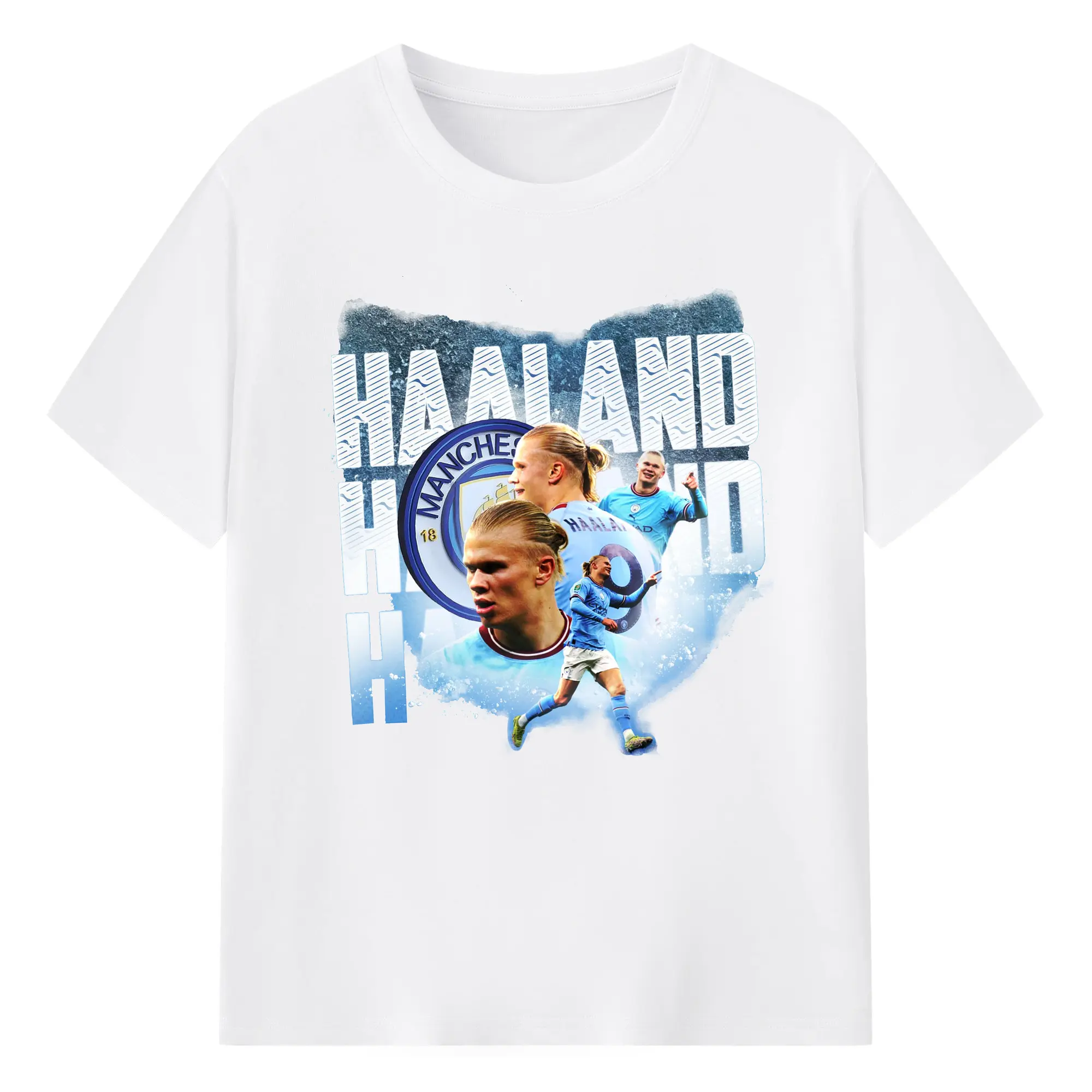 Erling Haaland Manchester City Soccer Star Collage DIY Shirt - 180g Cotton T-Shirt With Front Heat Transfer Print – Soft, Lightweight, Fitted Design – Comfortable Casual Wear For Sports & Everyday Use