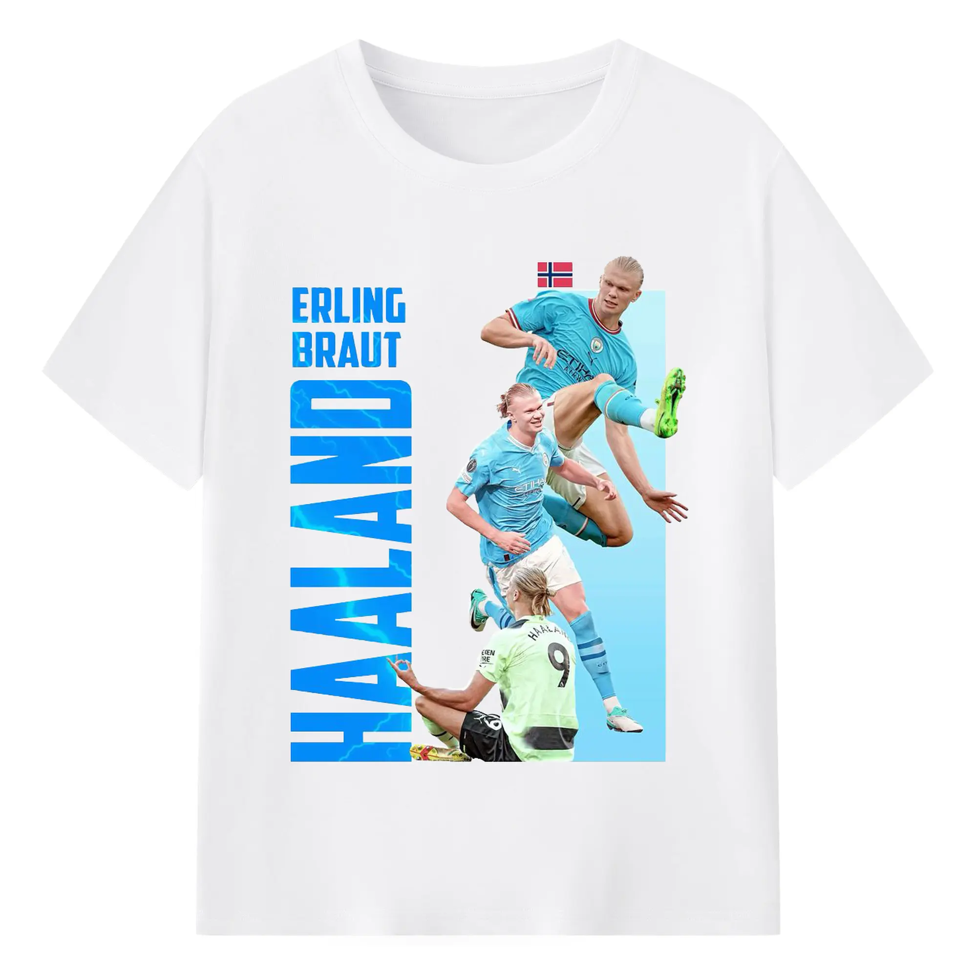 Erling Haaland Manchester City Soccer DIY T-Shirt - 180g Cotton T-Shirt With Front Heat Transfer Print – Soft, Lightweight, Fitted Design – Comfortable Casual Wear For Sports & Everyday Use