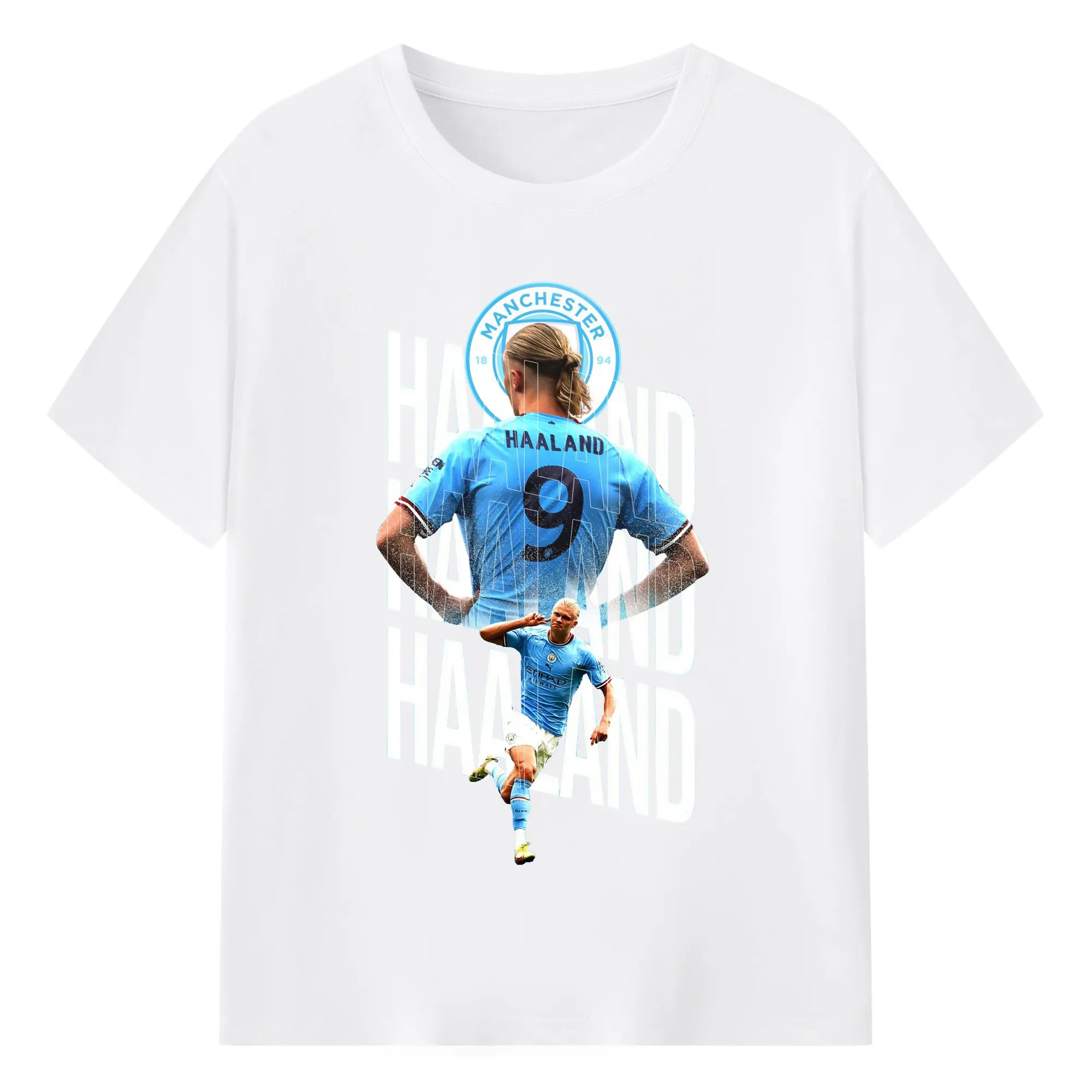 Erling Haaland Manchester City #9 Soccer Star DIY Shirt - 180g Cotton T-Shirt With Front Heat Transfer Print – Soft, Lightweight, Fitted Design – Comfortable Casual Wear For Sports & Everyday Use