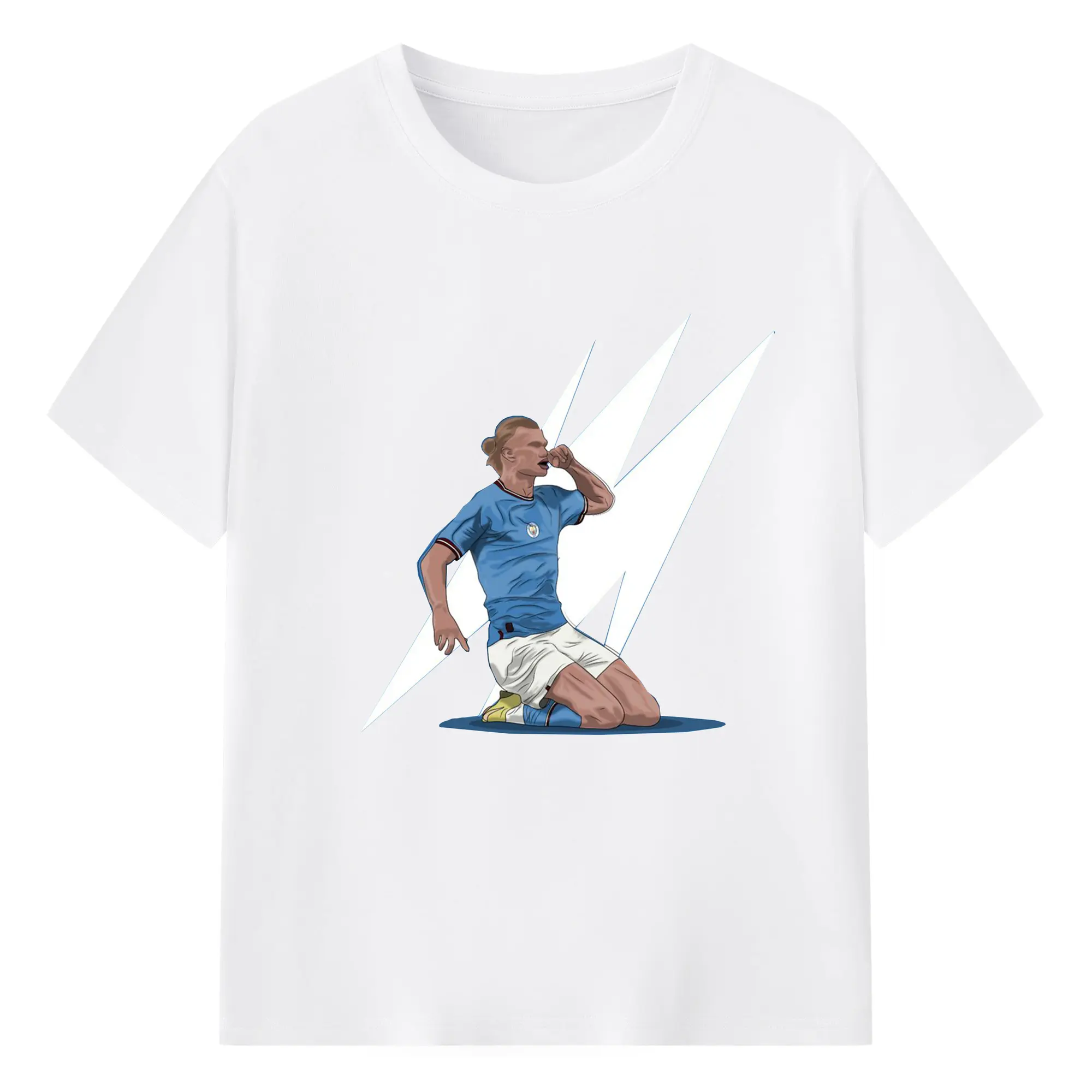 Erling Haaland Manchester City Slide Celebration DIY Shirt - 180g Cotton T-Shirt With Front Heat Transfer Print – Soft, Lightweight, Fitted Design – Comfortable Casual Wear For Sports & Everyday Use
