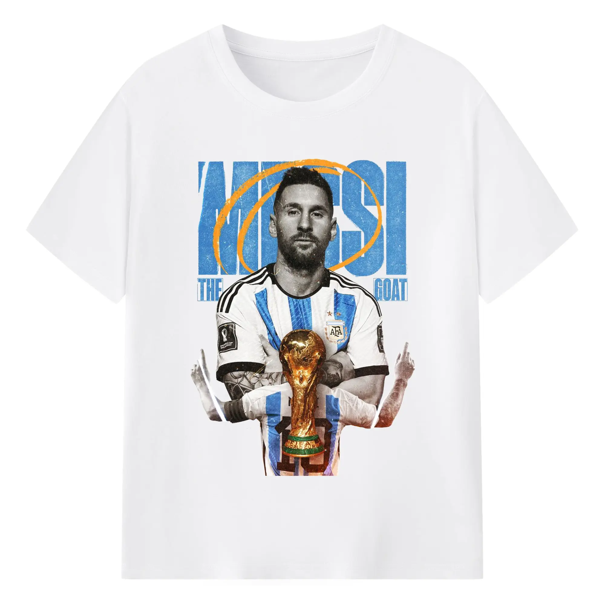 Lionel Messi Argentina World Cup GOAT DIY Shirt - 180g Cotton T-Shirt With Front Heat Transfer Print – Soft, Lightweight, Fitted Design – Comfortable Casual Wear For Sports & Everyday Use