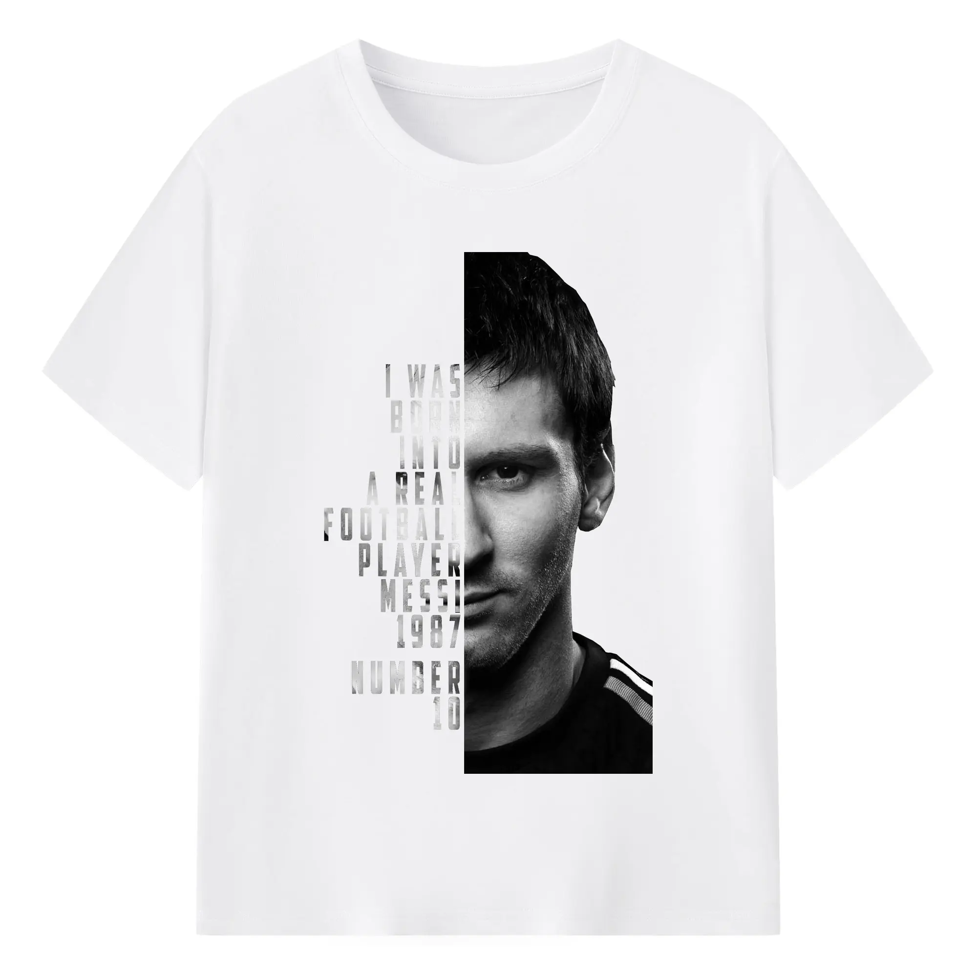 Lionel Messi “Born into Football” Inspirational DIY Shirt - 180g Cotton T-Shirt With Front Heat Transfer Print – Soft, Lightweight, Fitted Design – Comfortable Casual Wear For Sports & Everyday Use
