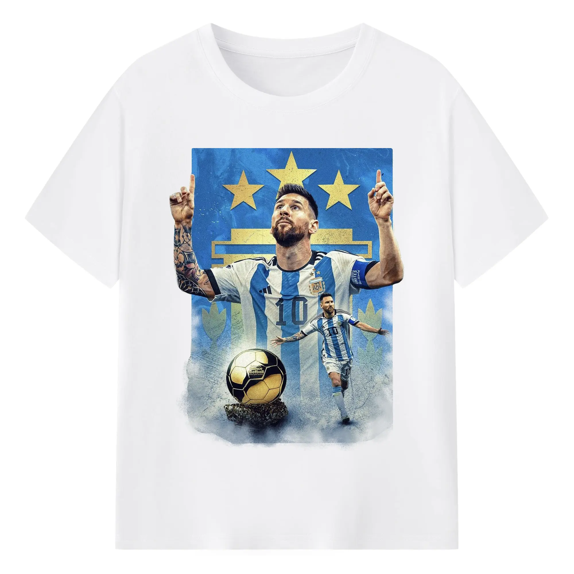 Messi Argentina #10 Golden Ball Champion DIY Shirt - 180g Cotton T-Shirt With Front Heat Transfer Print – Soft, Lightweight, Fitted Design – Comfortable Casual Wear For Sports & Everyday Use