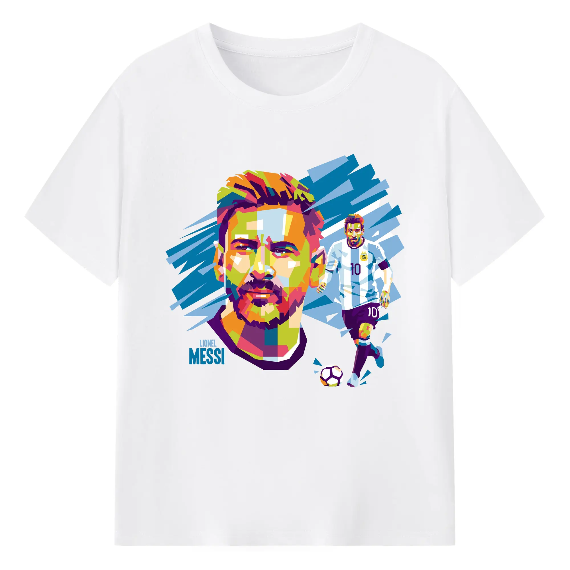 Lionel Messi Argentina Pop Art Soccer Legend DIY Shirt - 180g Cotton T-Shirt With Front Heat Transfer Print – Soft, Lightweight, Fitted Design – Comfortable Casual Wear For Sports & Everyday Use