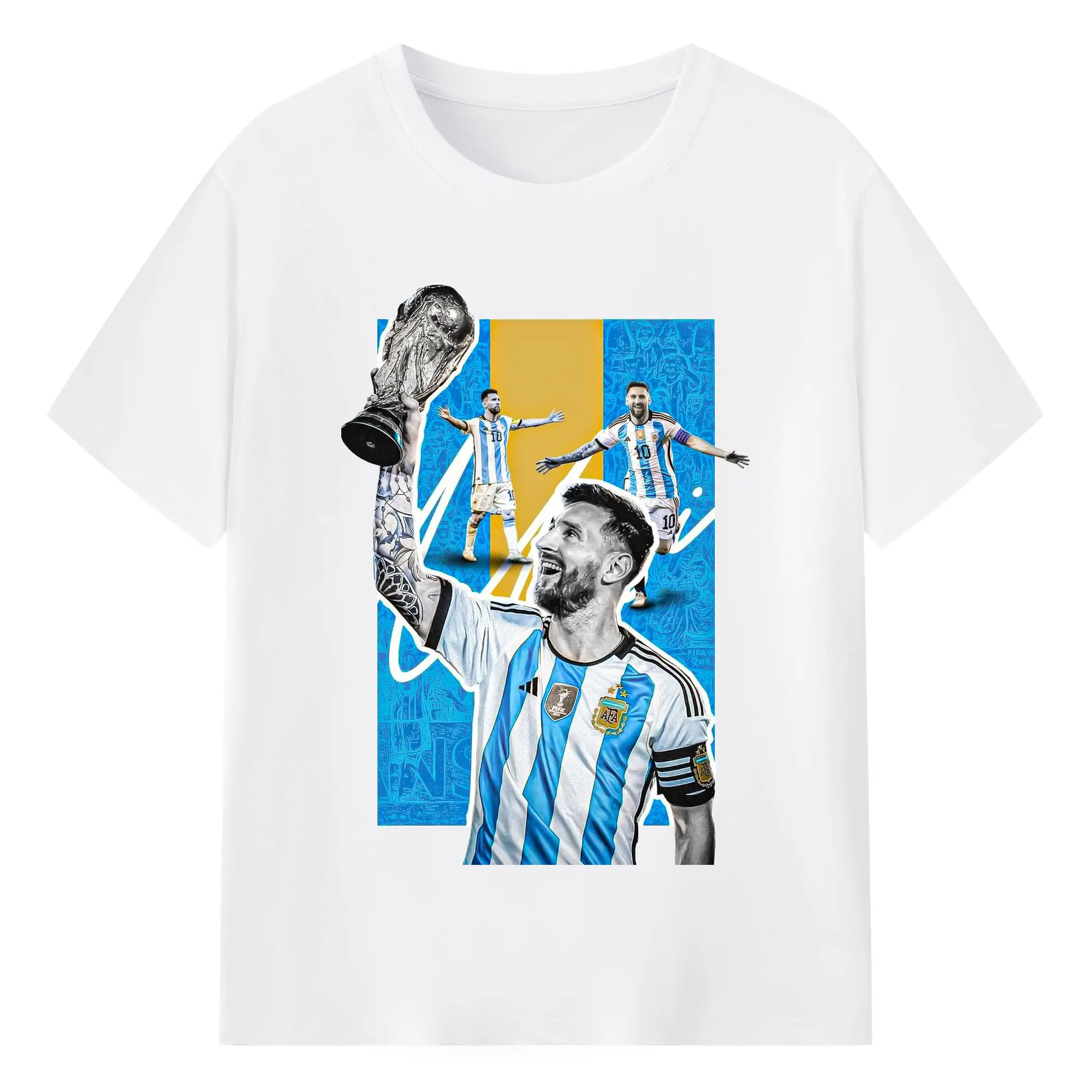 Lionel Messi Argentina World Cup Champion DIY Shirt - 180g Cotton T-Shirt With Front Heat Transfer Print – Soft, Lightweight, Fitted Design – Comfortable Casual Wear For Sports & Everyday Use