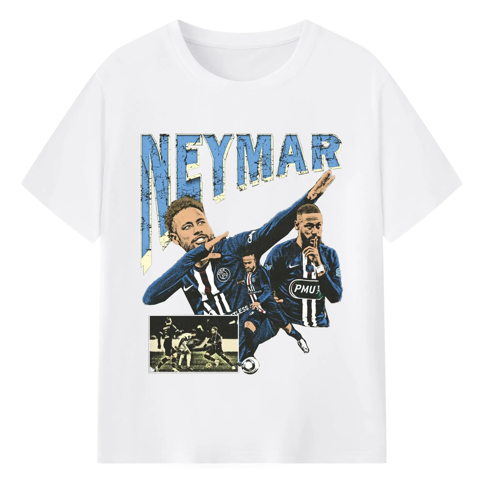 Neymar Paris Saint-Germain Retro Collage DIY Shirt - 180g Cotton T-Shirt With Front Heat Transfer Print – Soft, Lightweight, Fitted Design – Comfortable Casual Wear For Sports & Everyday Use