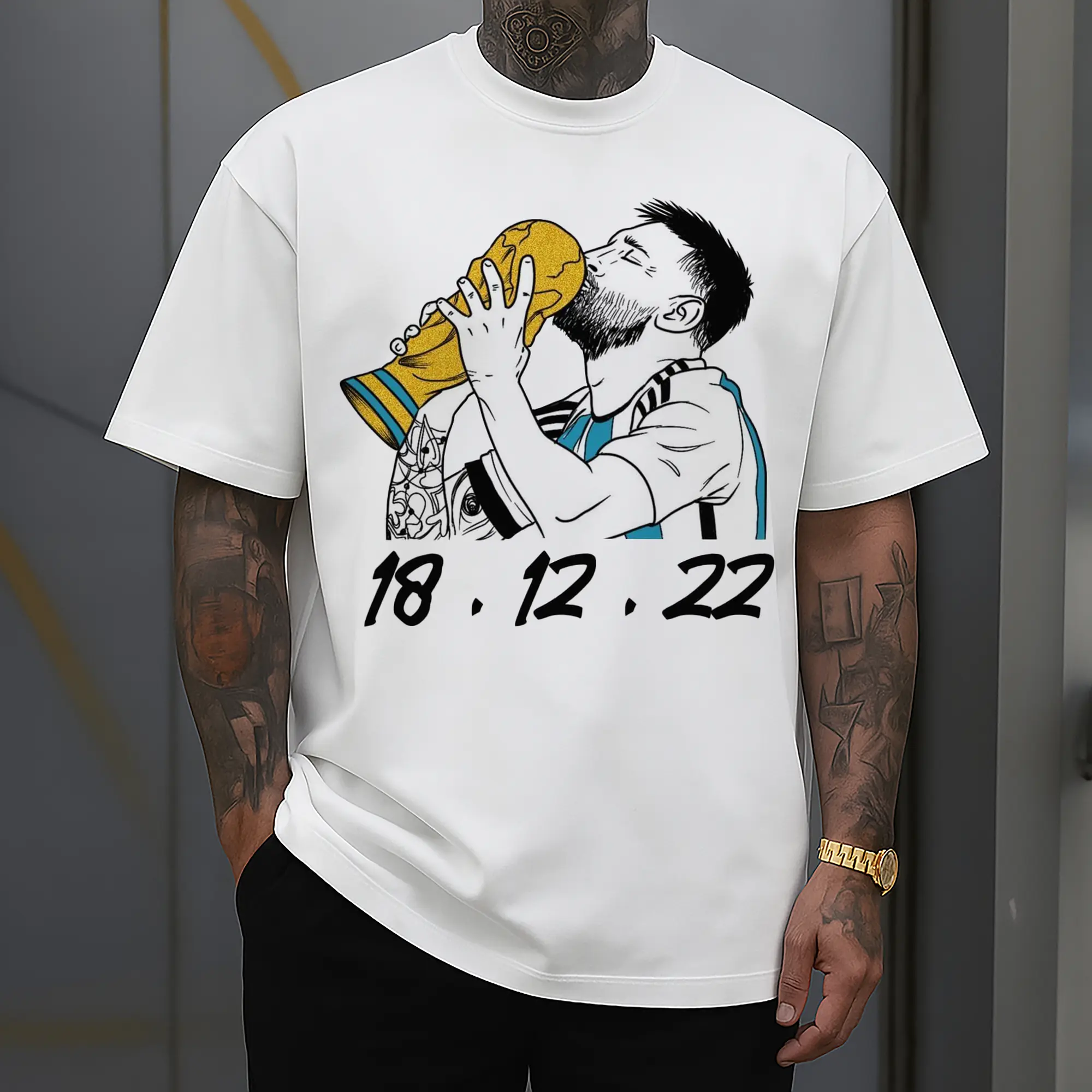 Lionel Messi 2022 World Cup Champion Kiss Trophy DIY Shirt