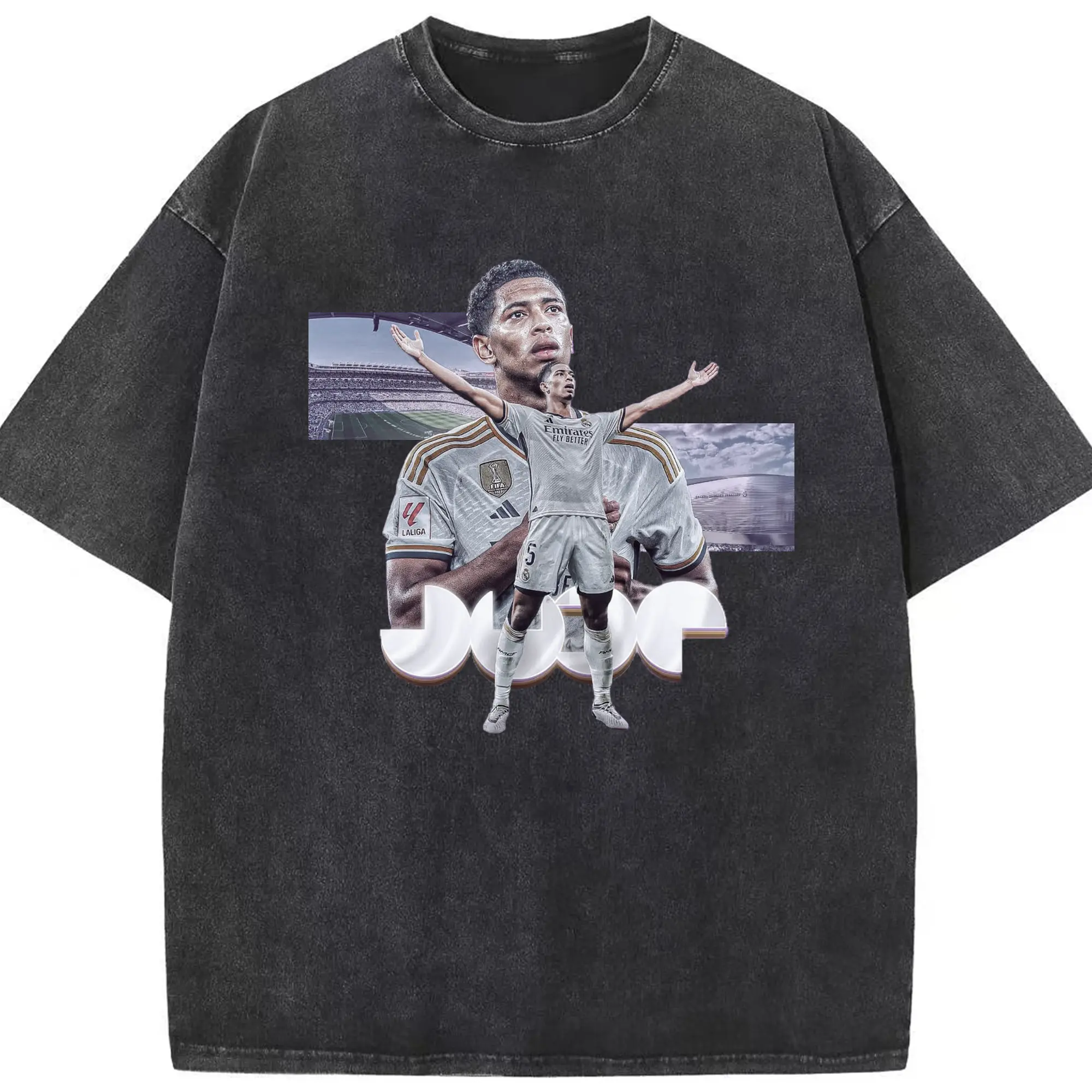Jude Bellingham Real Madrid Celebration Art DIY - Washed Vintage Look 230g Cotton Oversized T-Shirt With Front Heat Transfer Print – Soft, Lightweight, Stylish Fit – Comfortable Casual Wear For Sports & Everyday Use