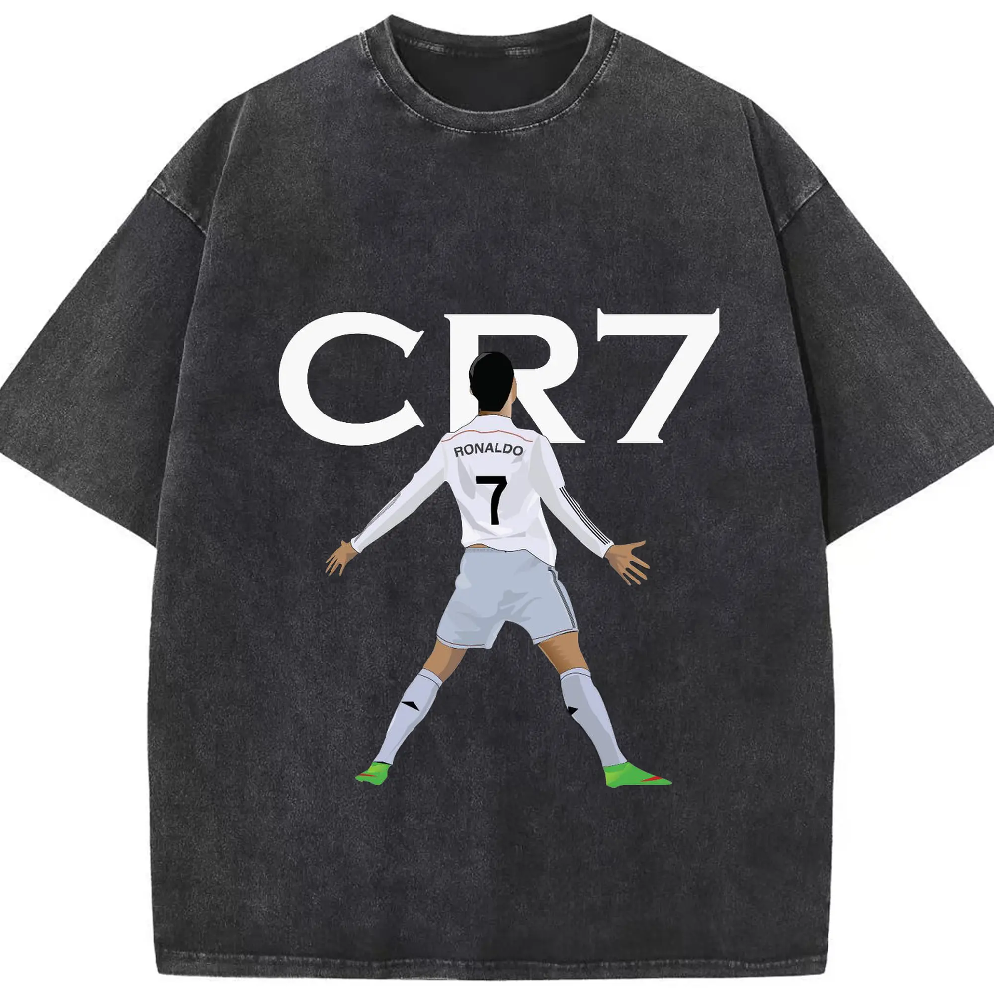 Cristiano Ronaldo CR7 Real Madrid Celebration DIY Shirt - Washed Vintage Look 230g Cotton Oversized T-Shirt With Front Heat Transfer Print – Soft, Lightweight, Stylish Fit – Comfortable Casual Wear For Sports & Everyday Use